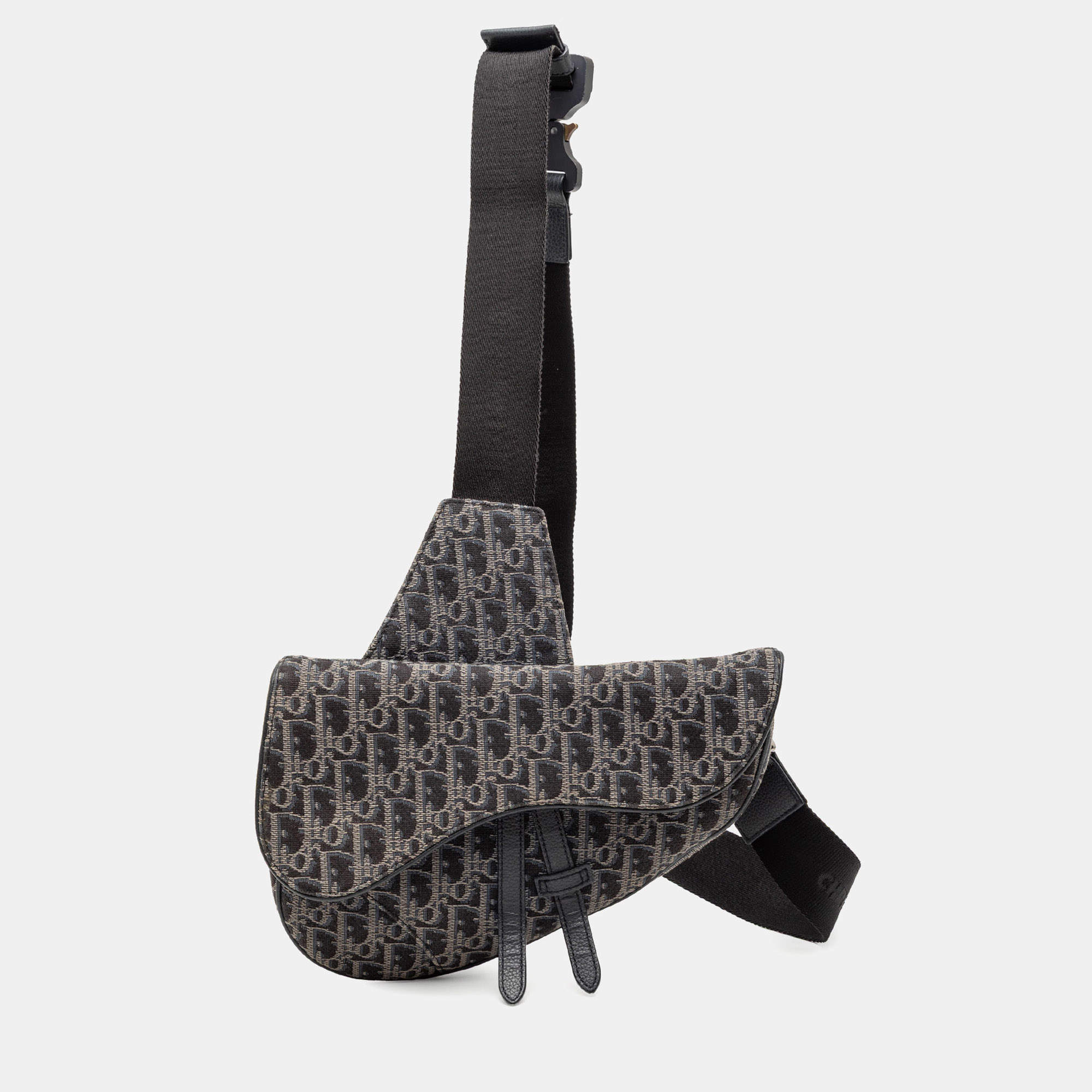 Pre Owned Dior Black Oblique Canvas Saddle Crossbody