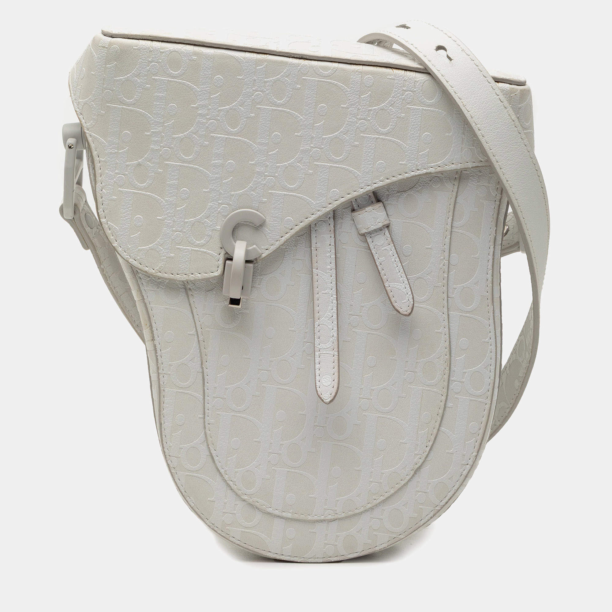 Pre Owned Dior White Oblique Calfskin Saddle Boxy Crossbody