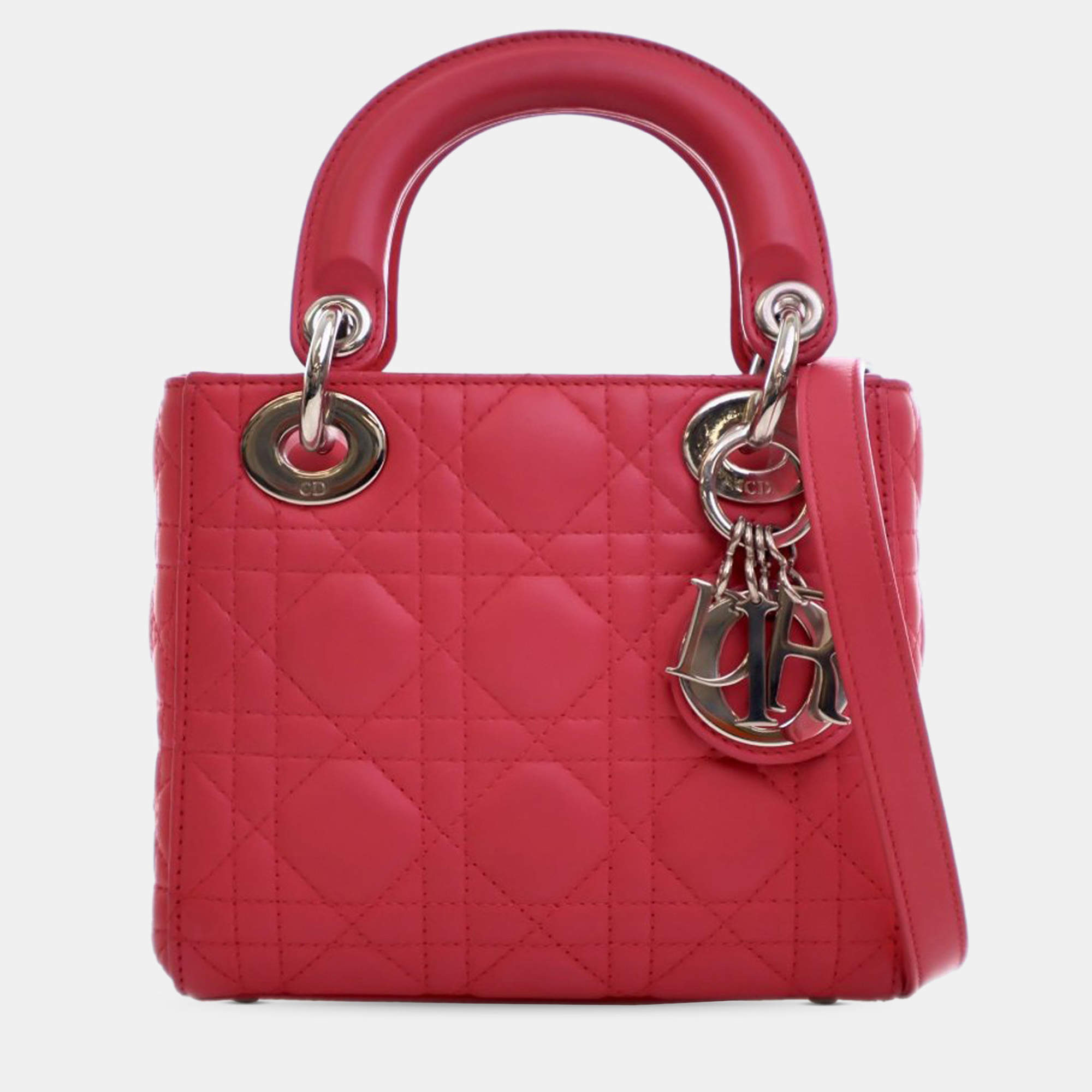 Pre Owned Dior Pink Mini Lambskin Cannage Lady Dior