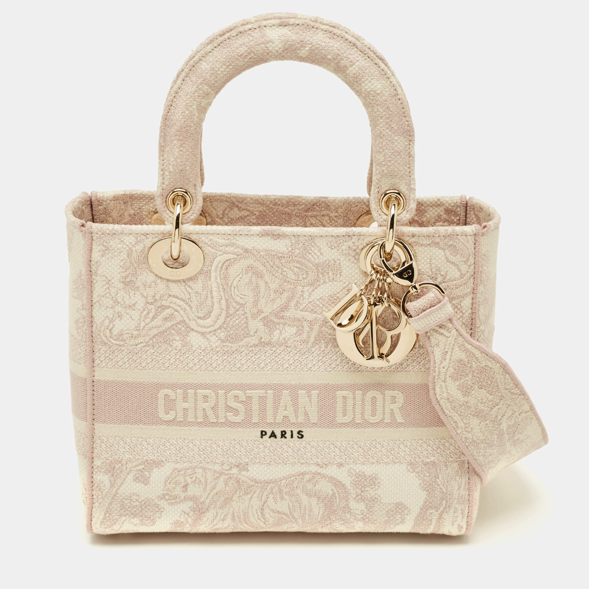 مملوكة مسبقًا حقيبة ديوتس ديور ليدي دي-لايت قماش وردي مطرزة متوسطة