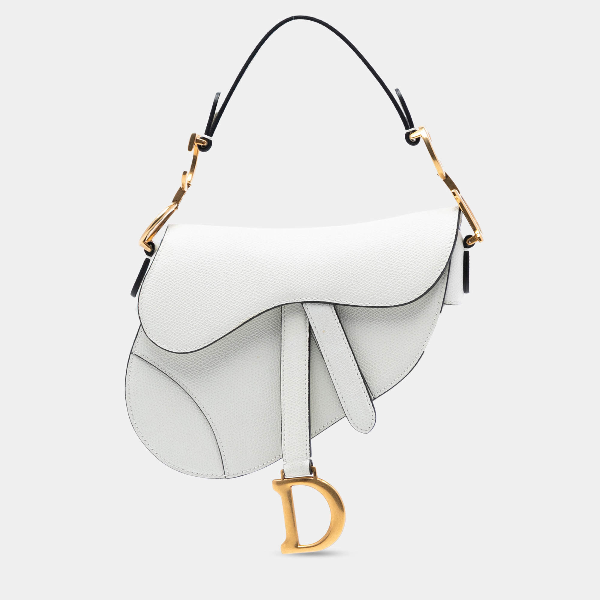 Pre Owned Dior White Mini Grained Calfskin Saddle Bag