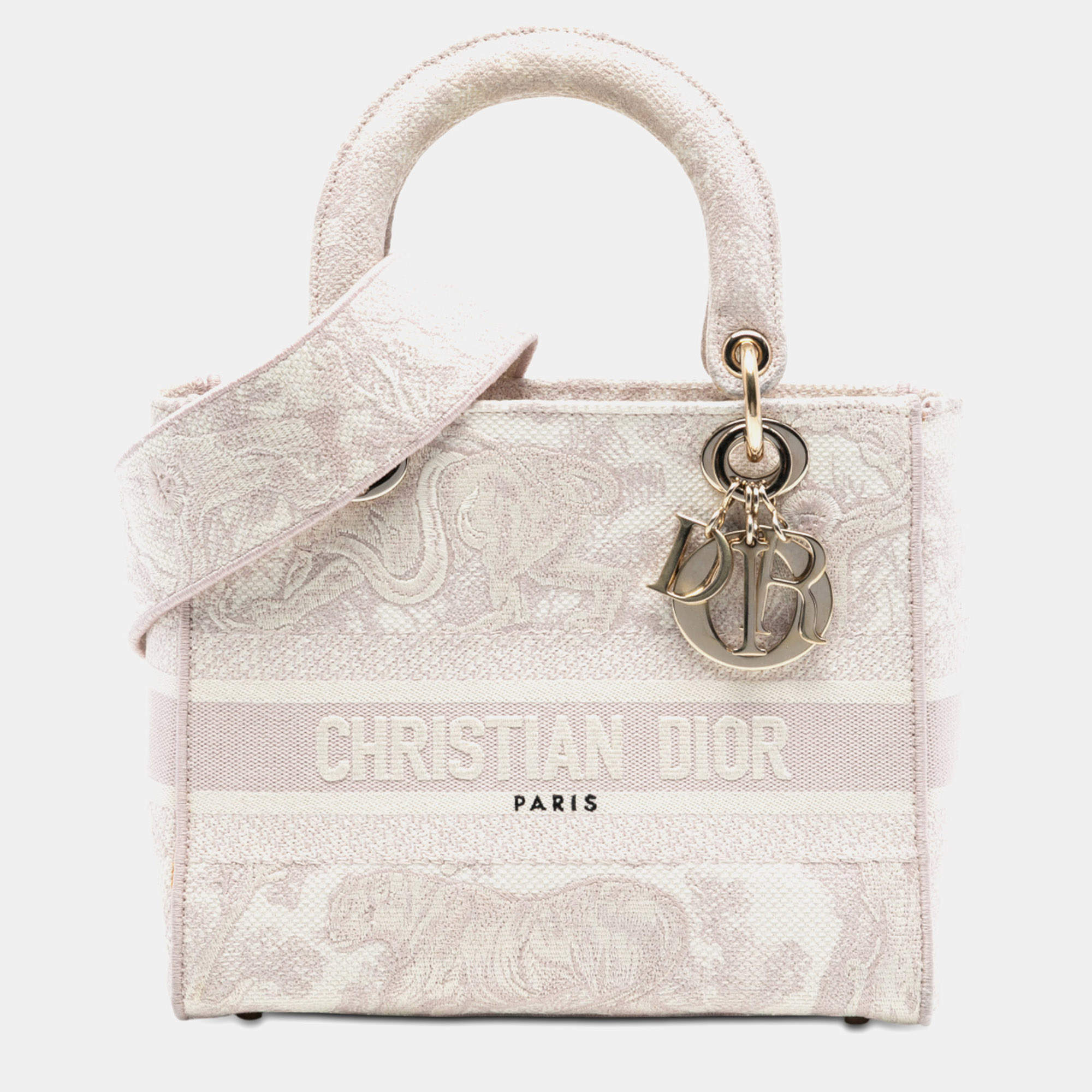 Pre Owned Dior Pink Medium Embroidered Canvas Toile De Jouy Lady D Lite