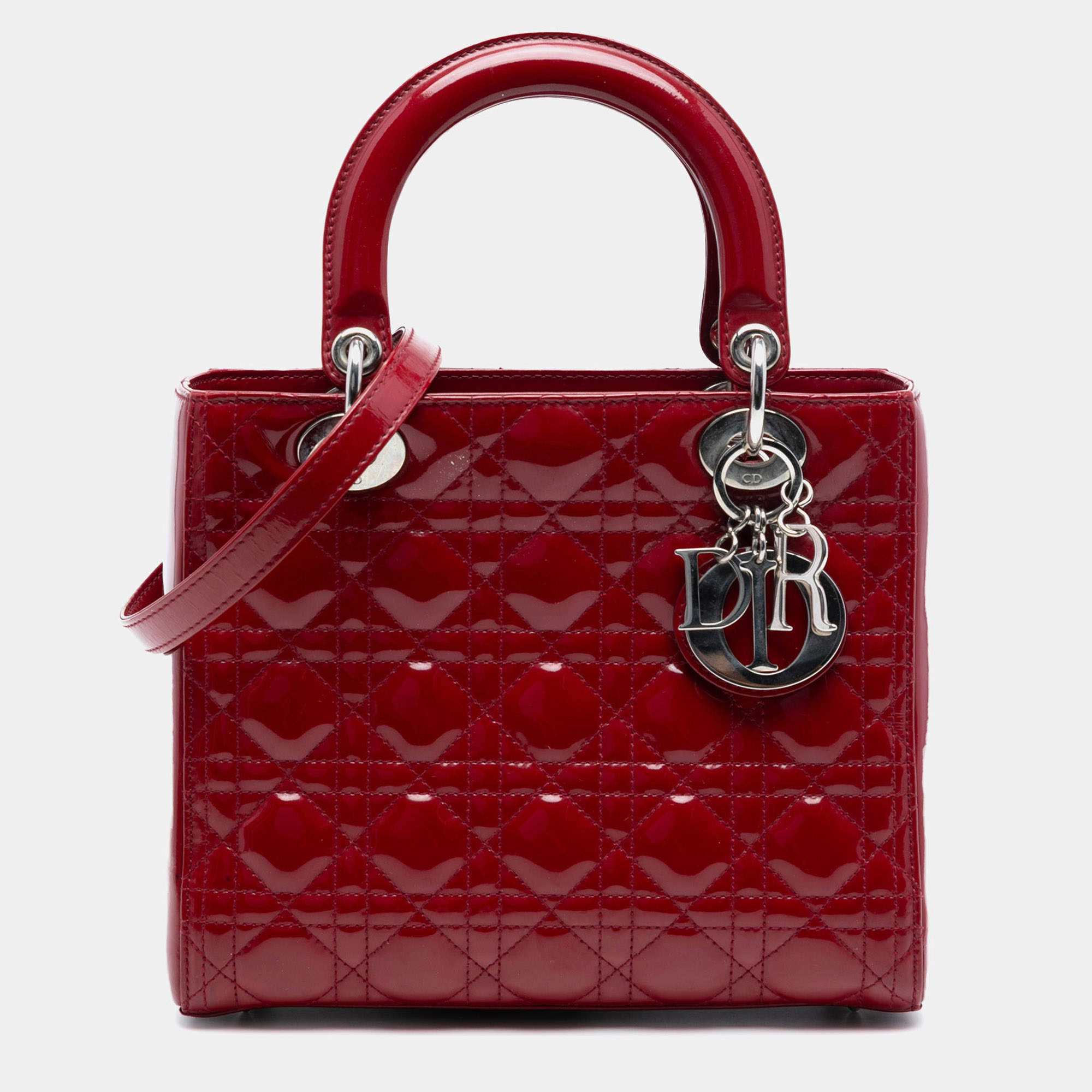 Pre Owned Dior Red Medium Patent Cannage Lady Dior