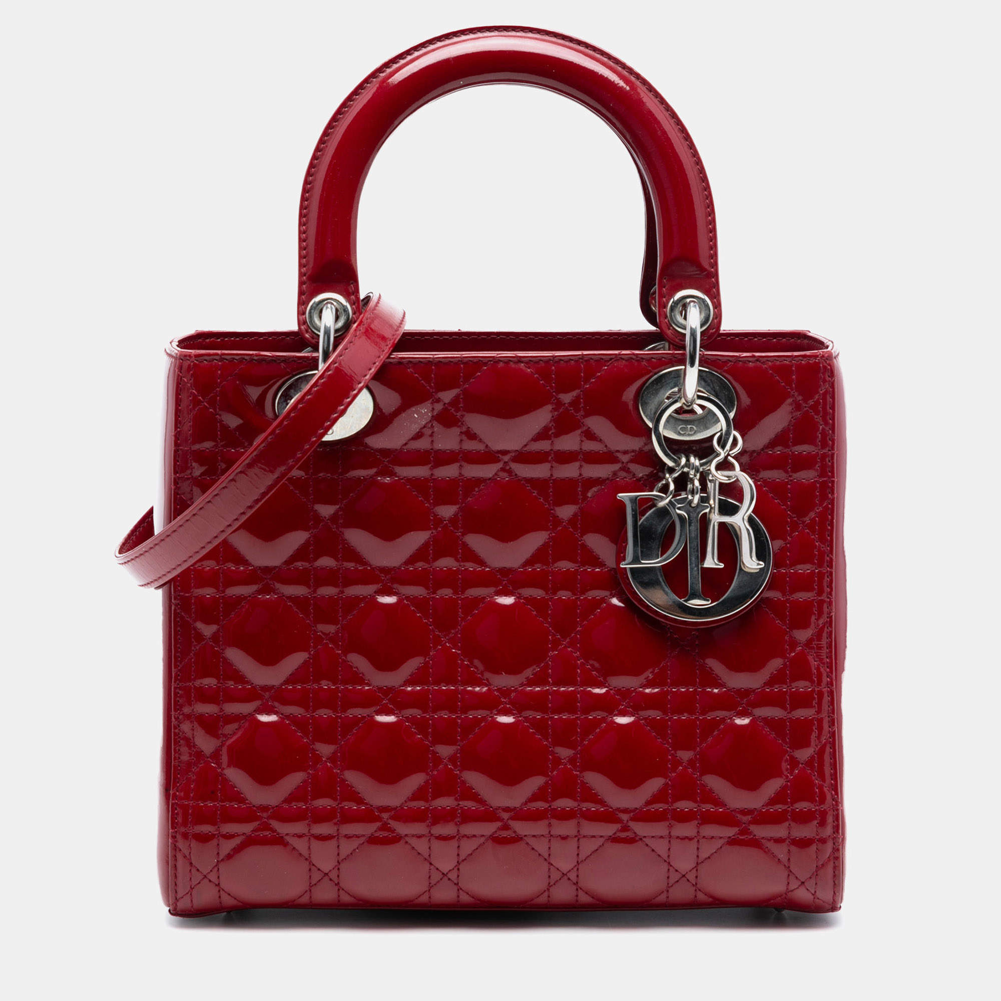 Pre Owned Dior Red Medium Patent Cannage Lady Dior