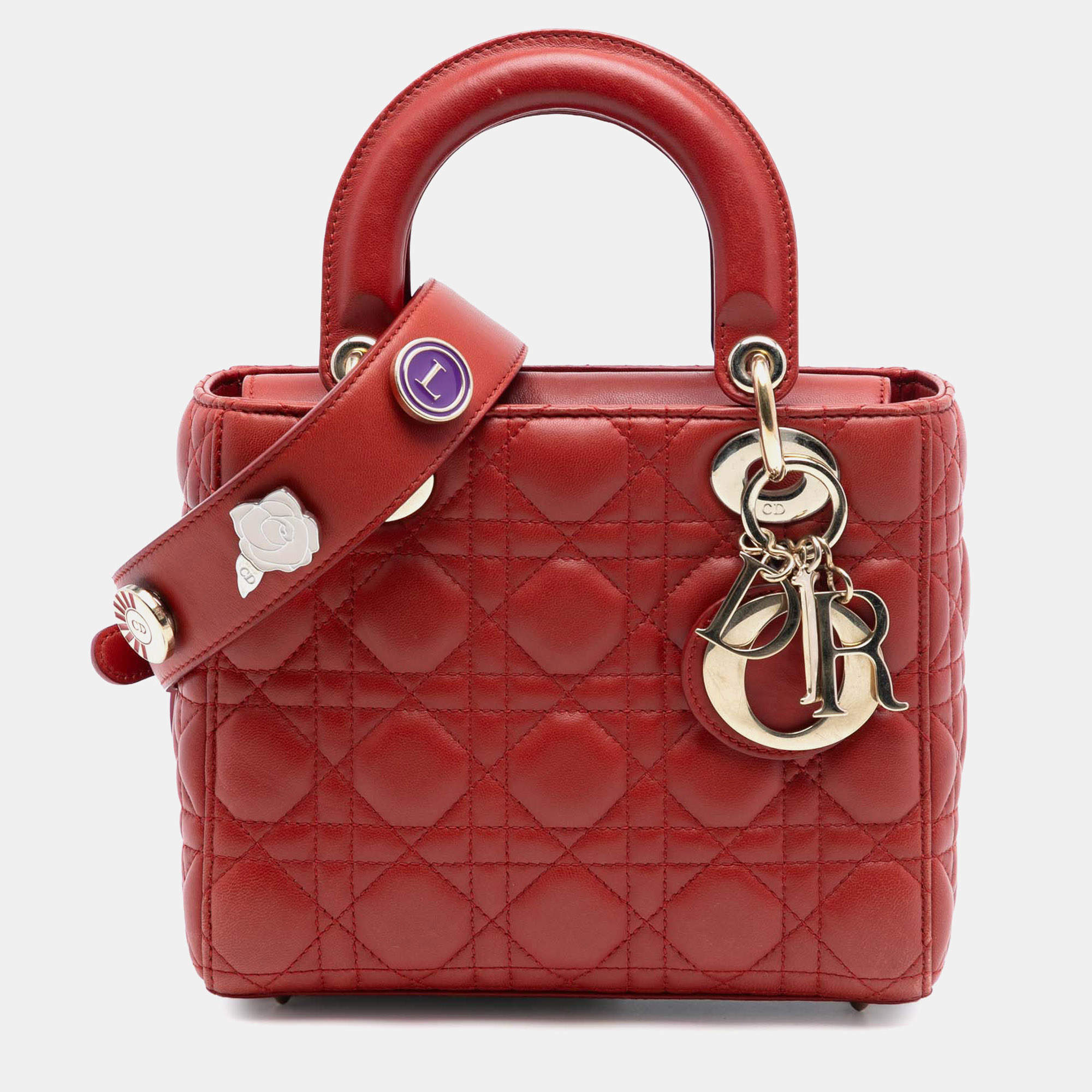 مملوكة مسبقًا Dior Red Small Lambskin Cannage My ABCDior Lady Dior