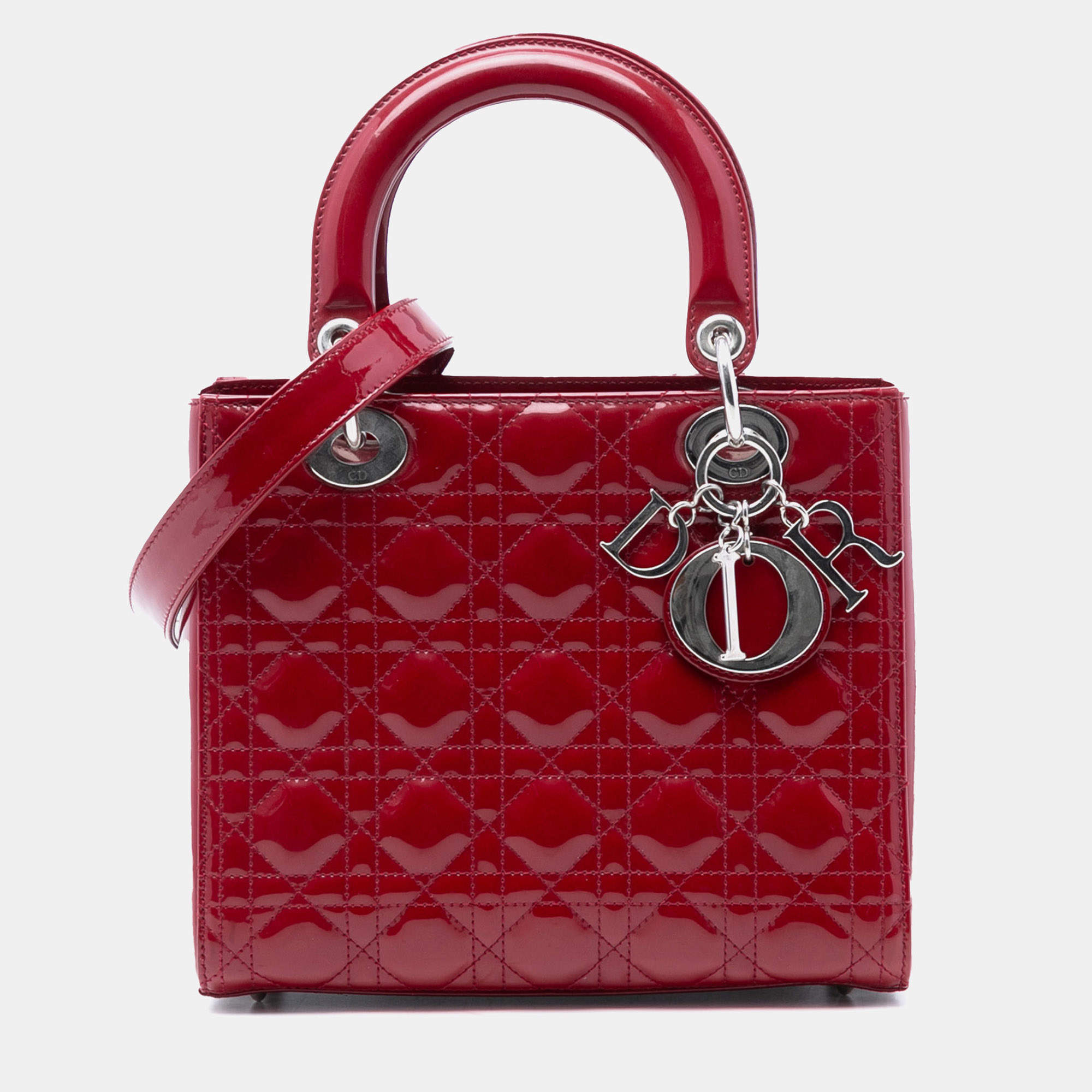 Pre Owned Dior Red Medium Patent Cannage Lady Dior