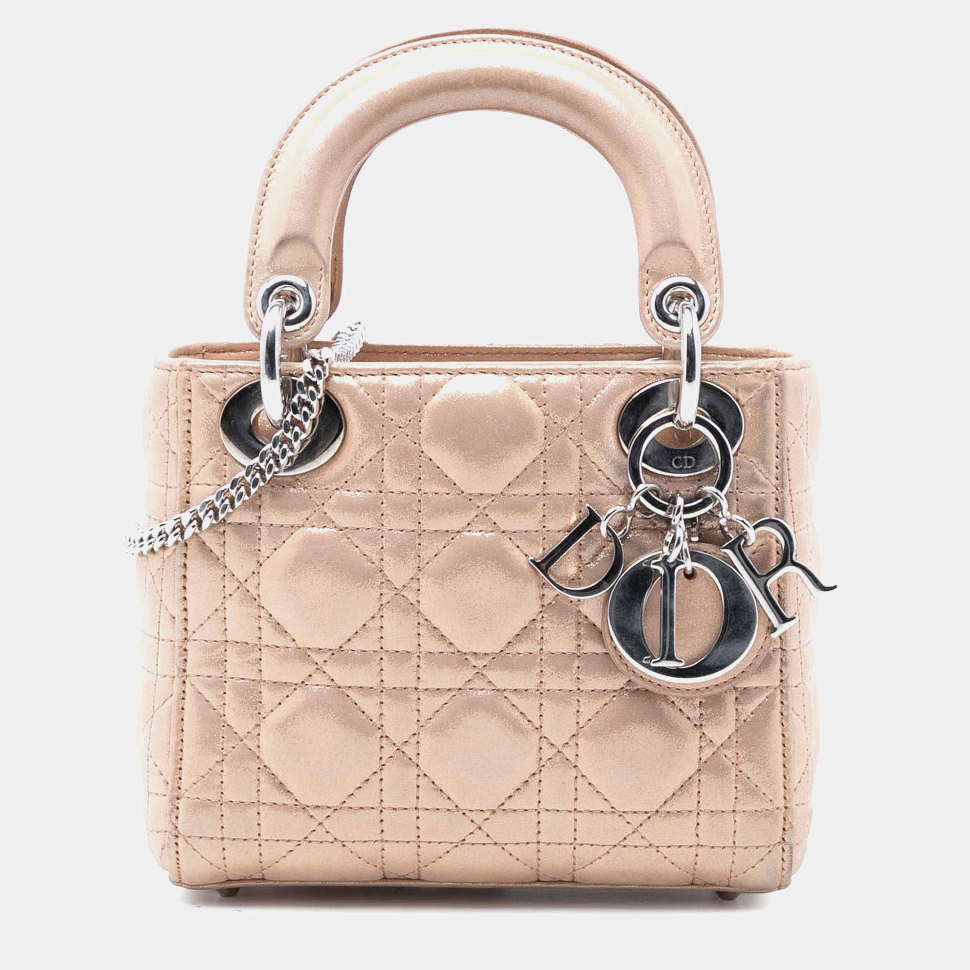 Pre Owned Dior Brown Mini Iridescent Lambskin Cannage Lady Dior