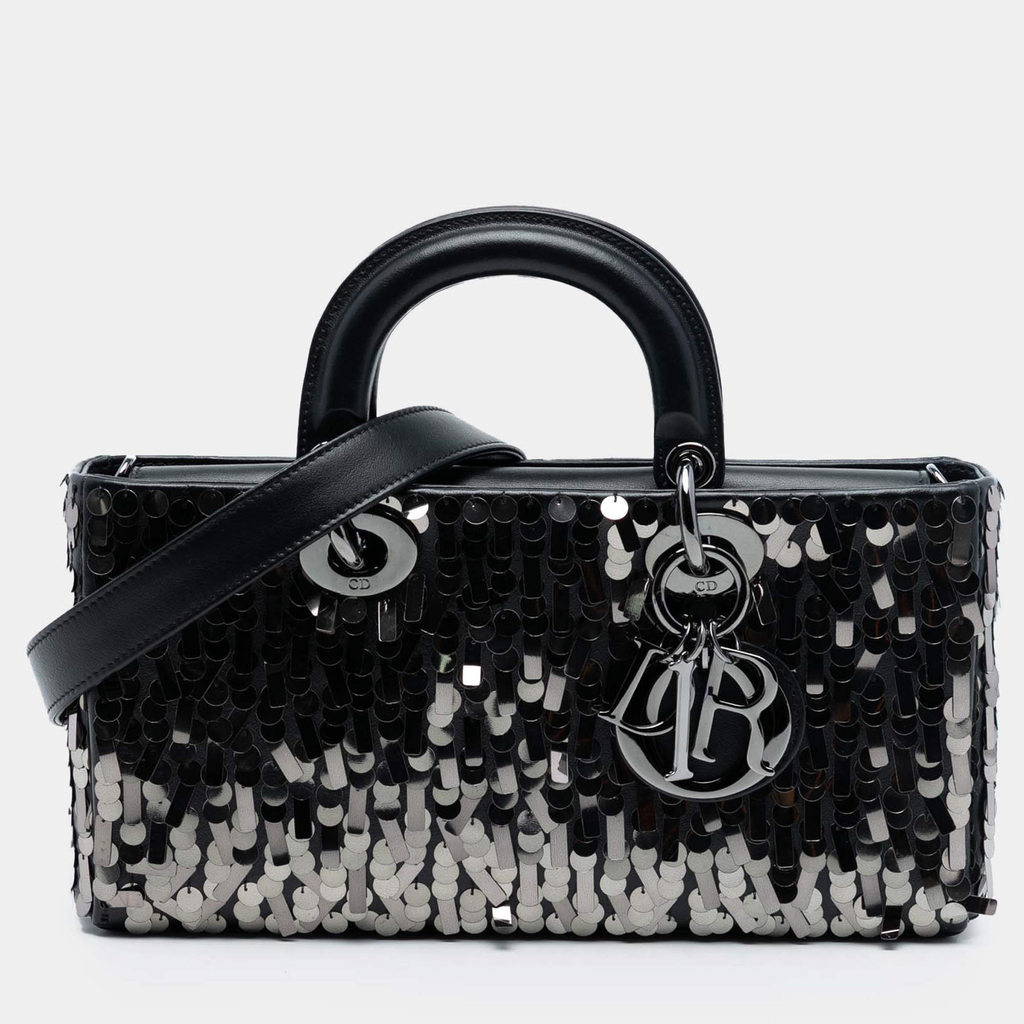 Pre Owned Dior Black Medium Calfskin Sequin Embellished Lady D Joy