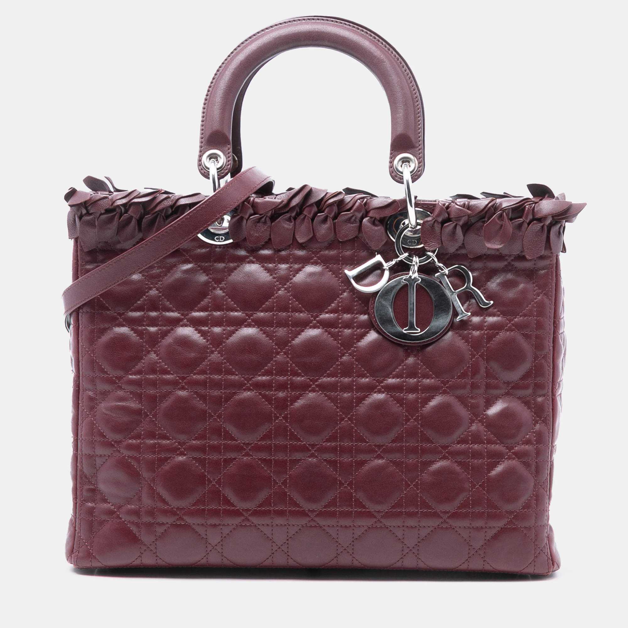 Pre Owned حقيبة ديور ليدي ديور كاناج جلد أحمر كبير بفيونكة