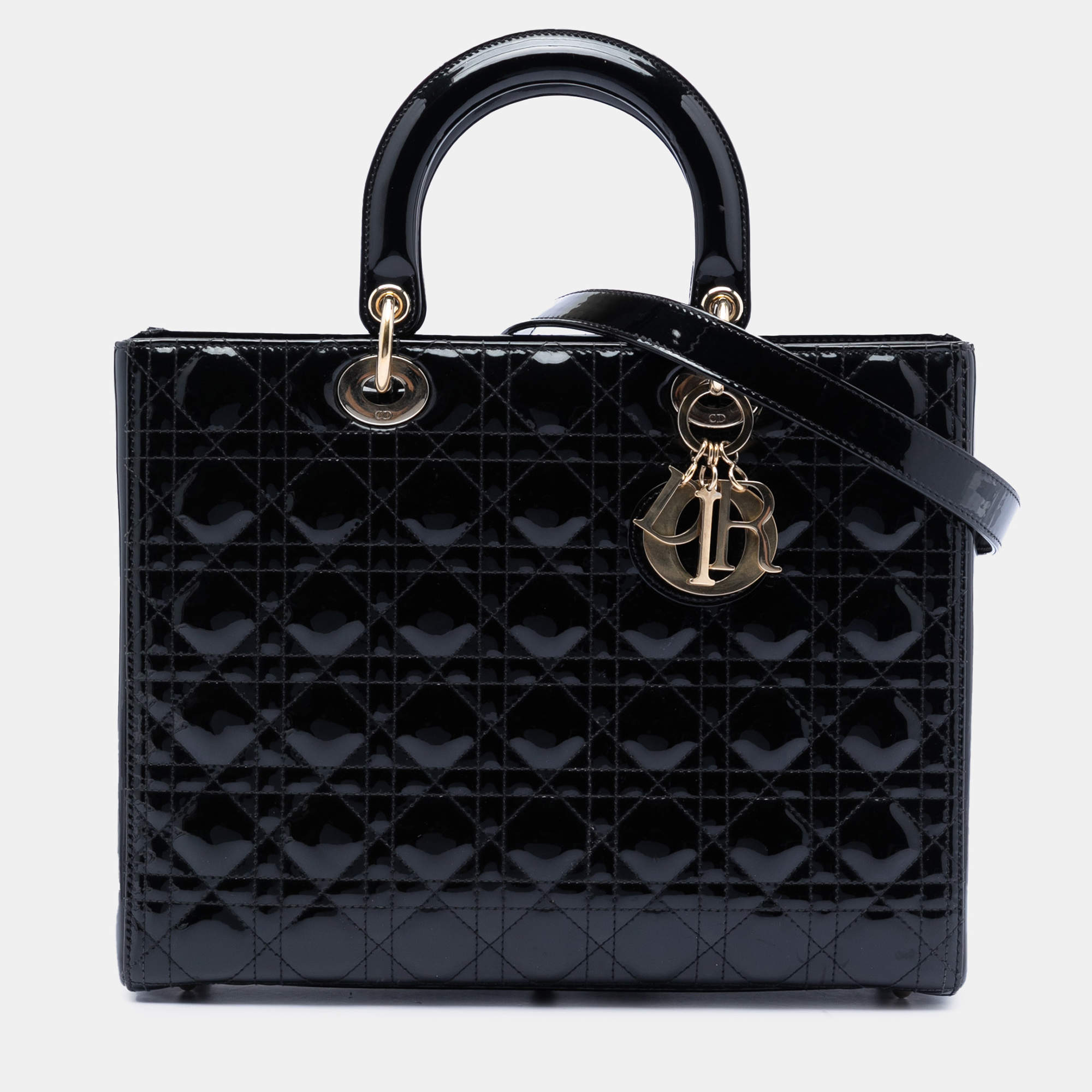 Pre Owned Dior Black Large Patent Cannage Lady Dior