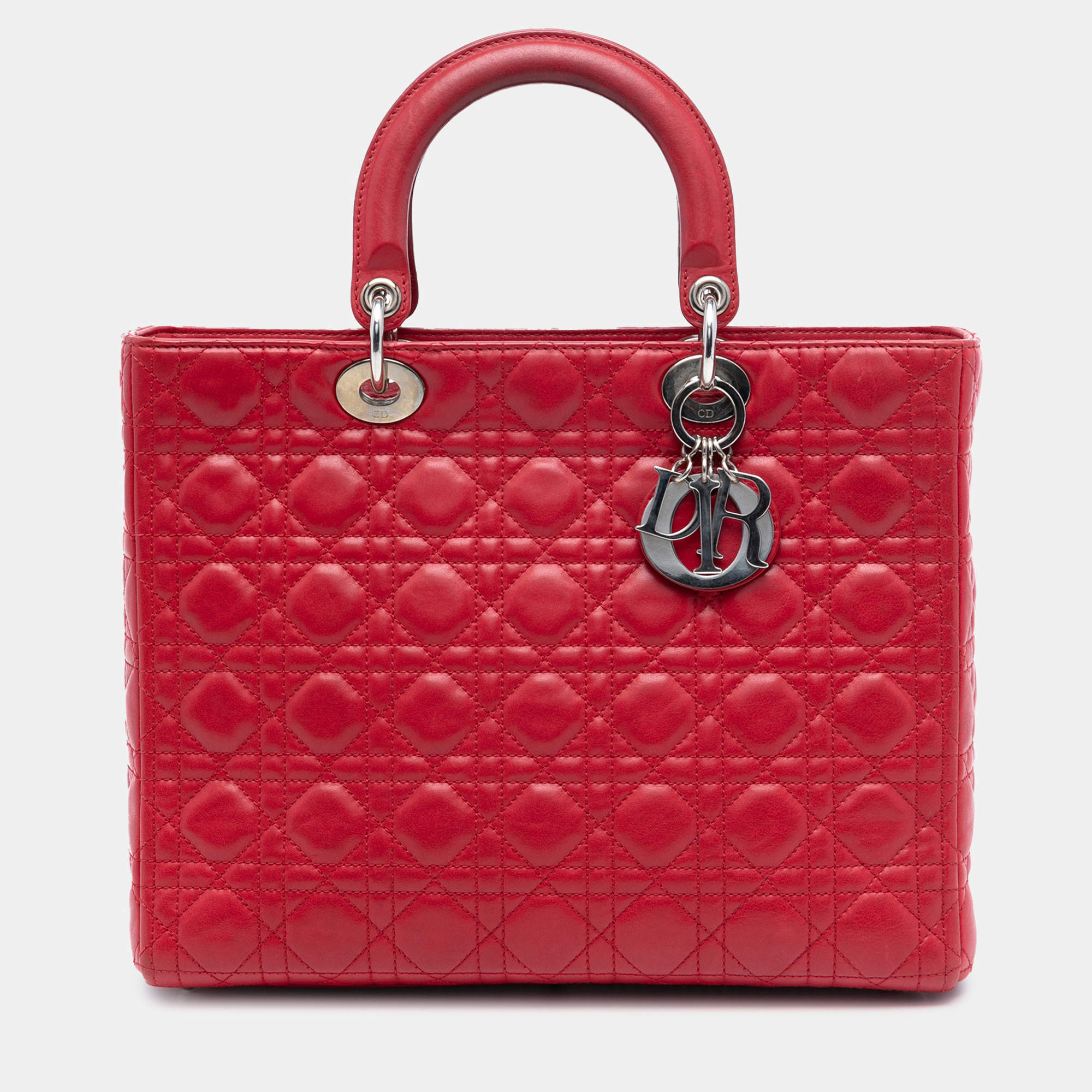 Pre Owned Dior Red Large Lambskin Cannage Lady Dior