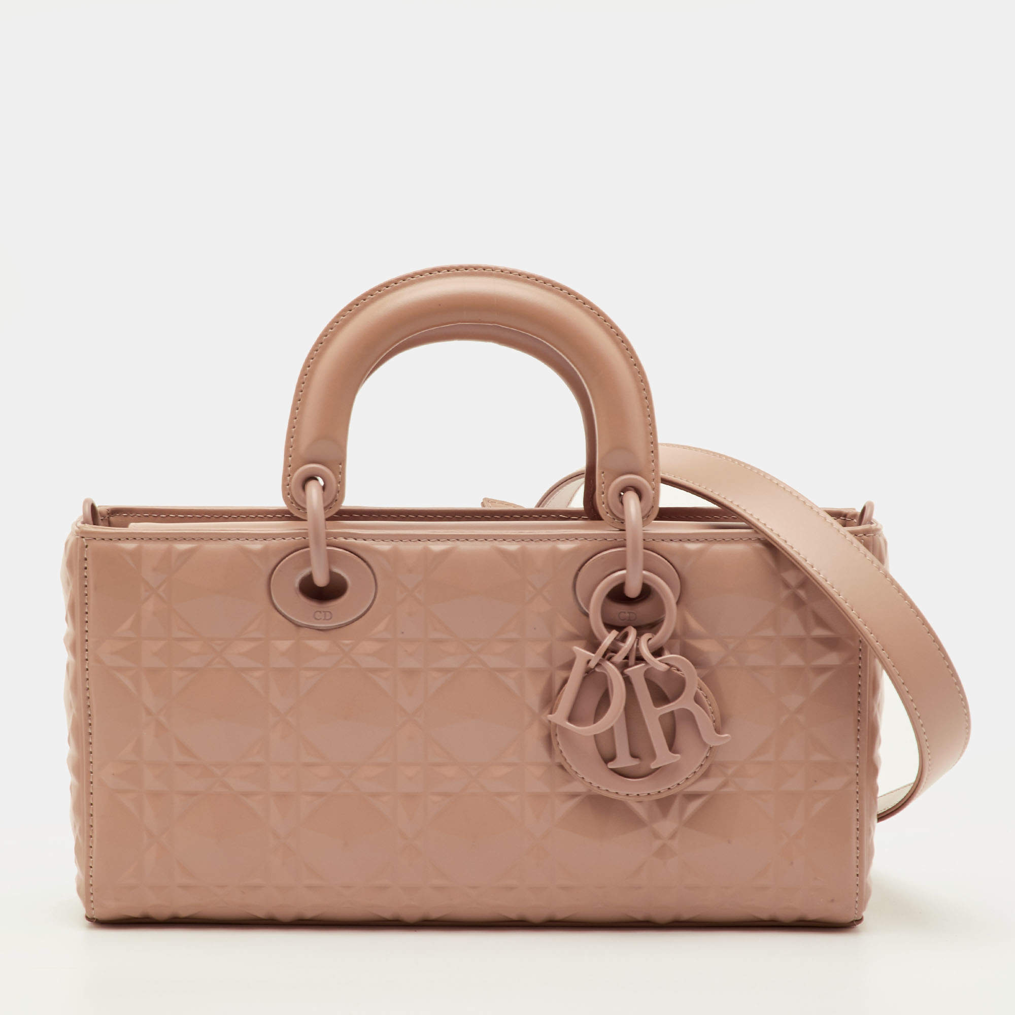 Pre Owned Dior Lady D-Joy Medium Rose Beige Diamond Cannage Leather Tote