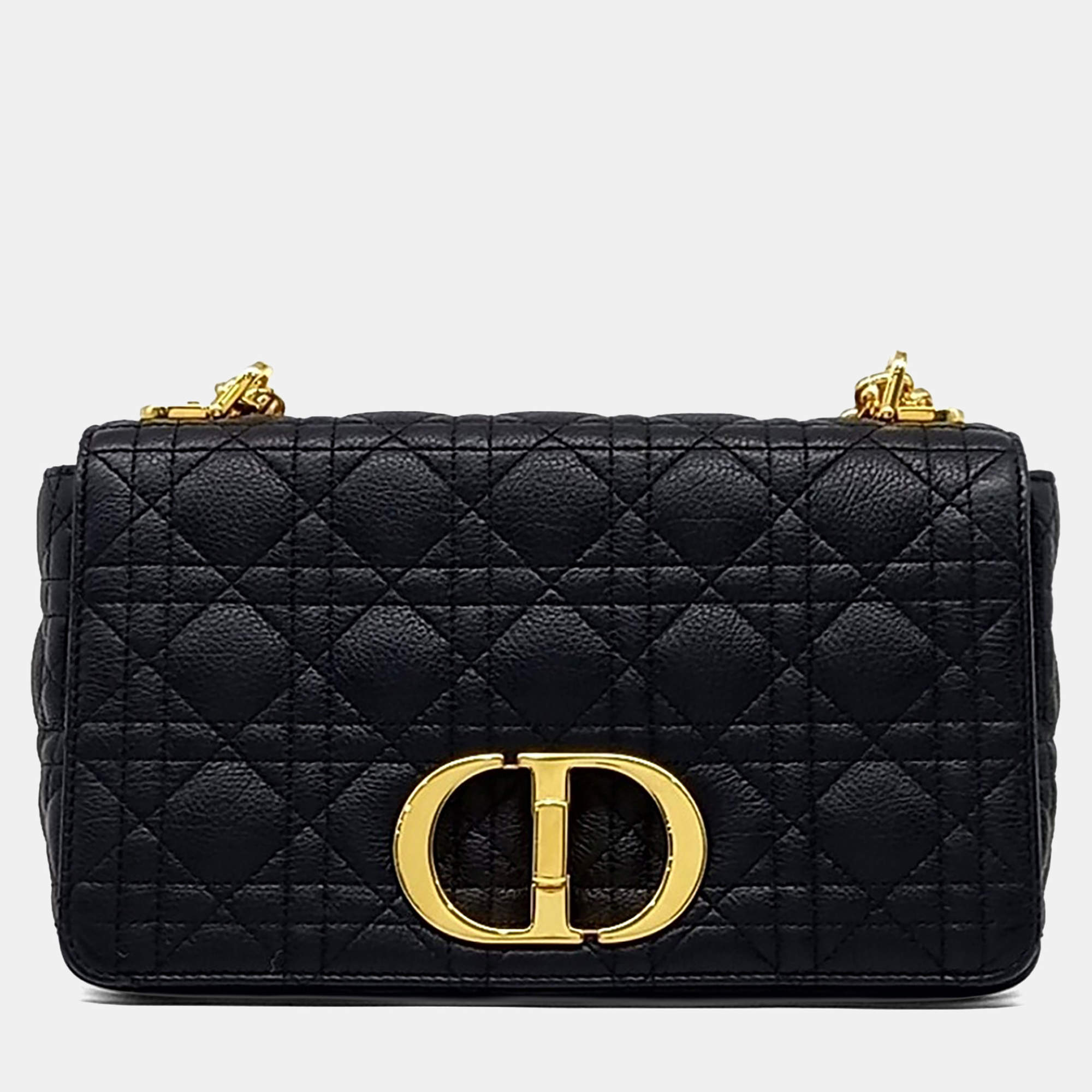 Pre Owned Dior Black Leather Cannage Caro Bag Medium