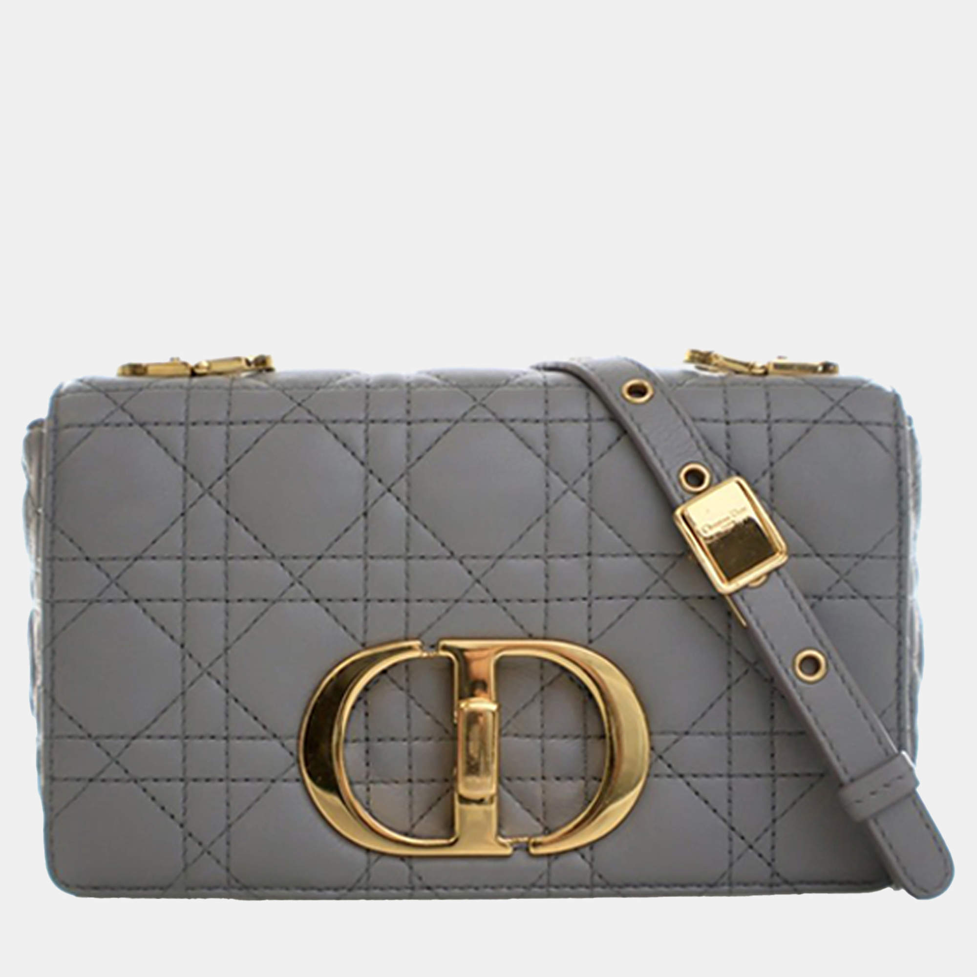 Pre Owned Dior Grey Dior Blue Small Calfskin Cannage Caro Crossbody