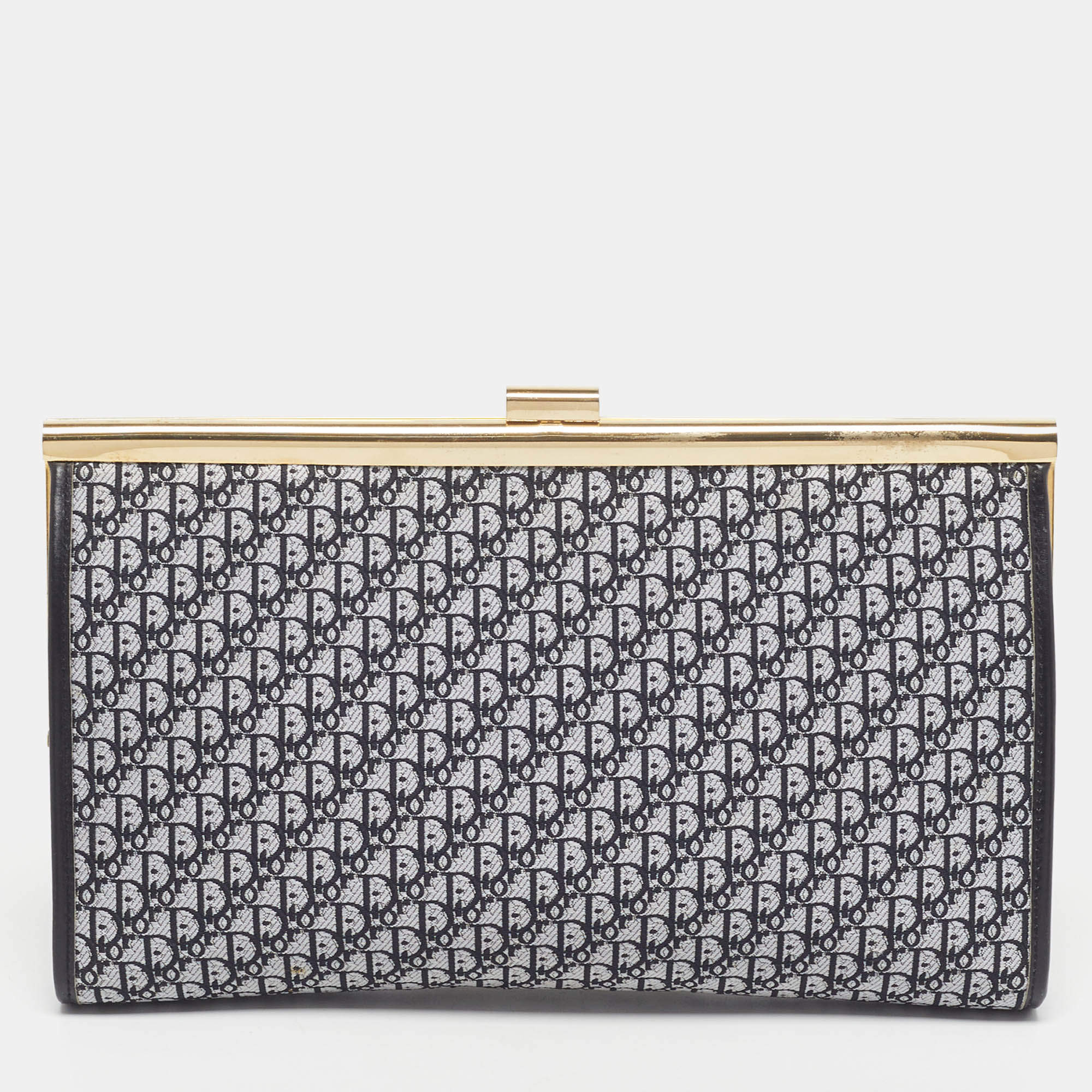 Pre Owned Dior Black/Grey Diorissimo Canvas Vintage Frame Clutch