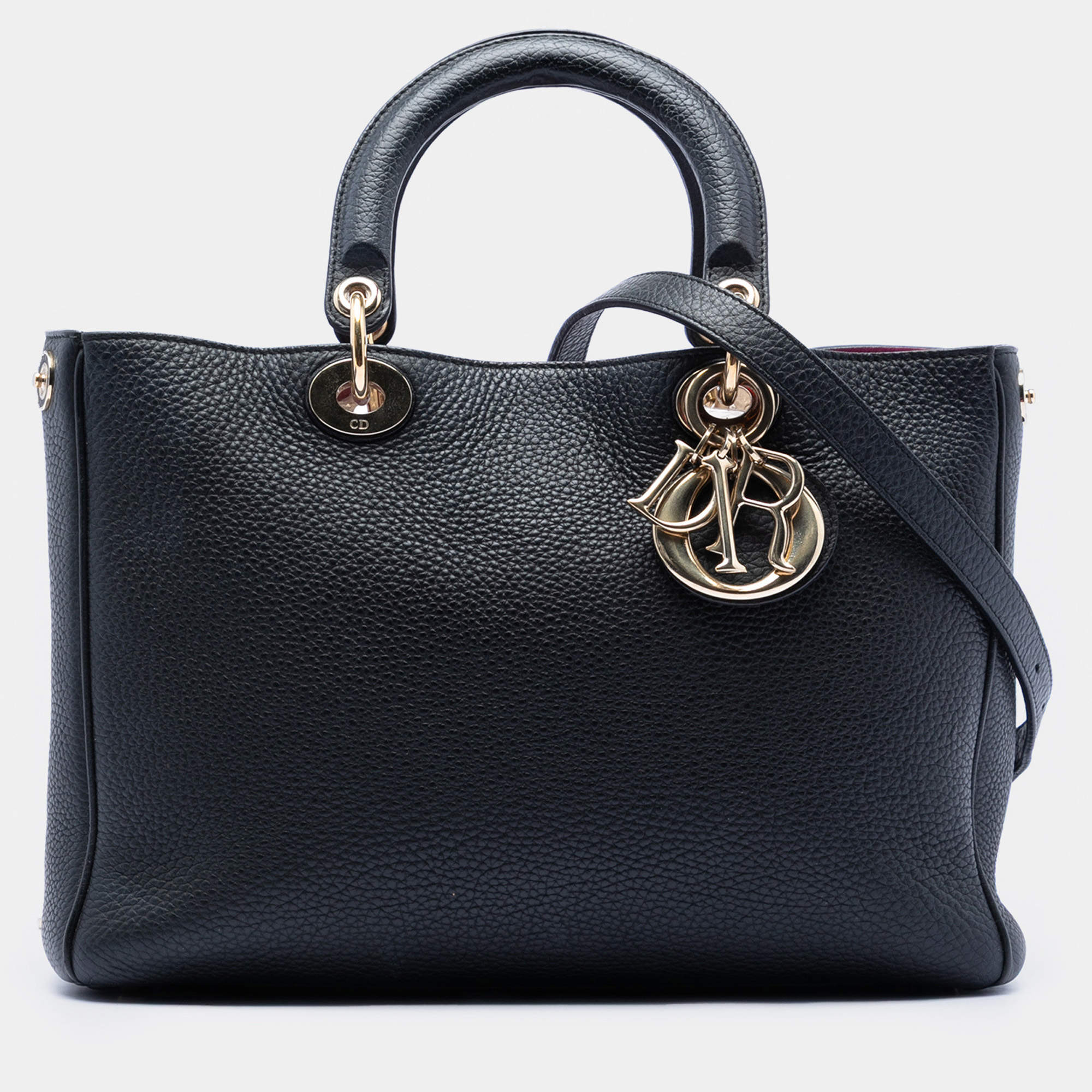 Pre Owned Dior Black Medium Pebbled Calfskin Diorissimo Satchel