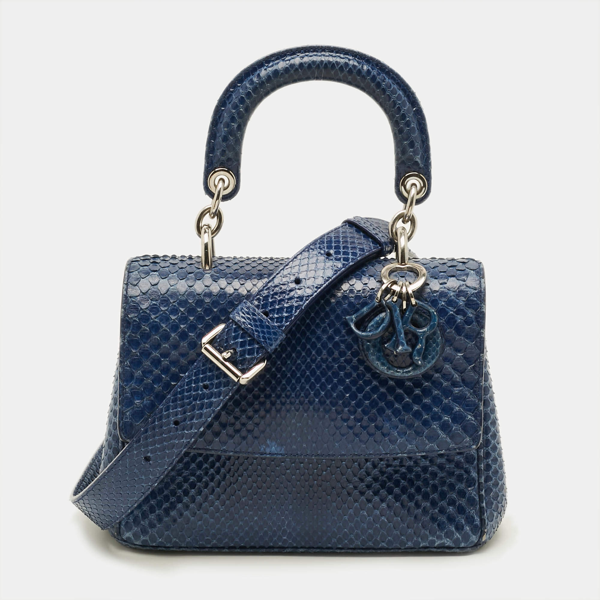 Pre Owned Dior Be Dior Mini Blue Python Top Handle Bag