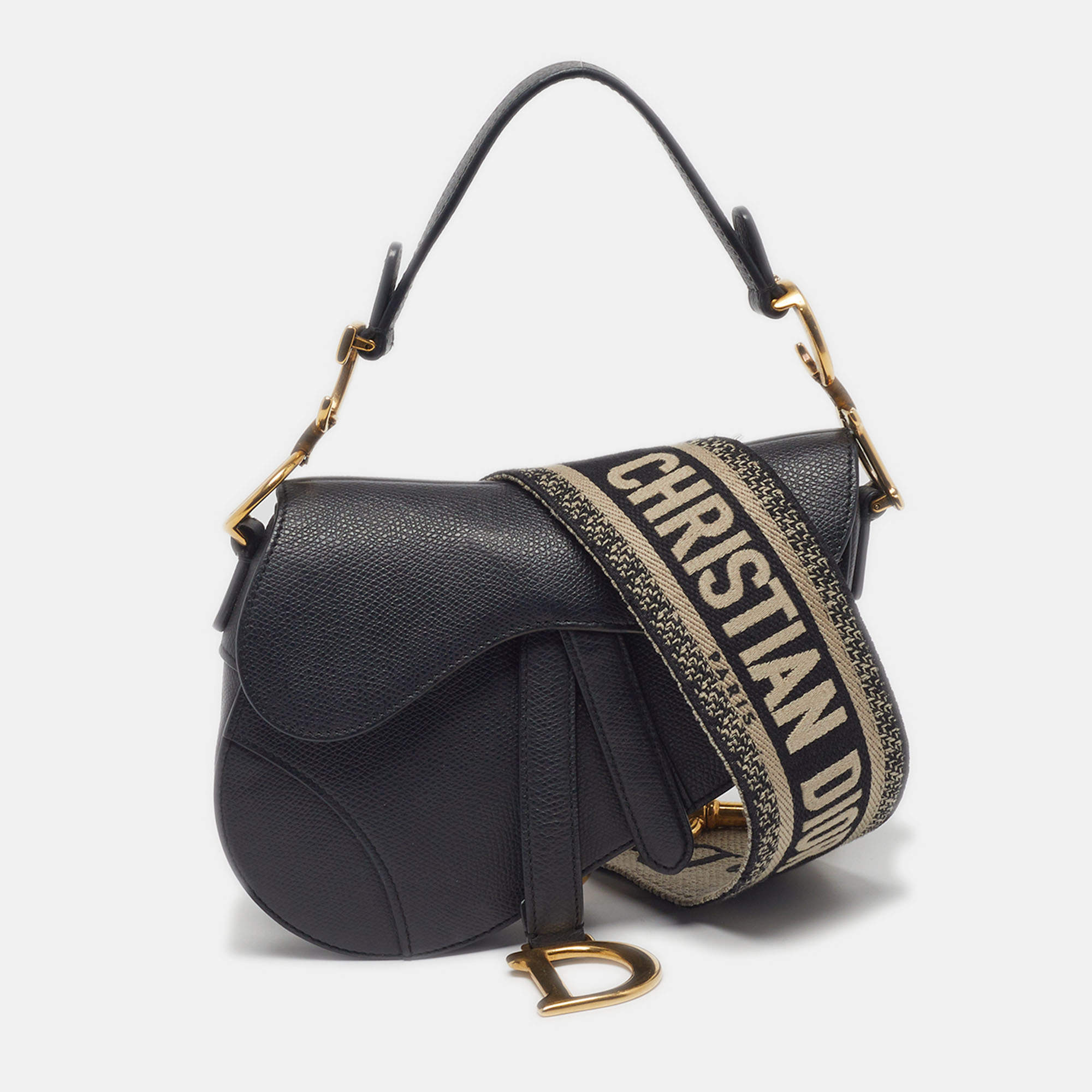 Pre Owned Dior Saddle Mini Black Leather Shoulder Bag