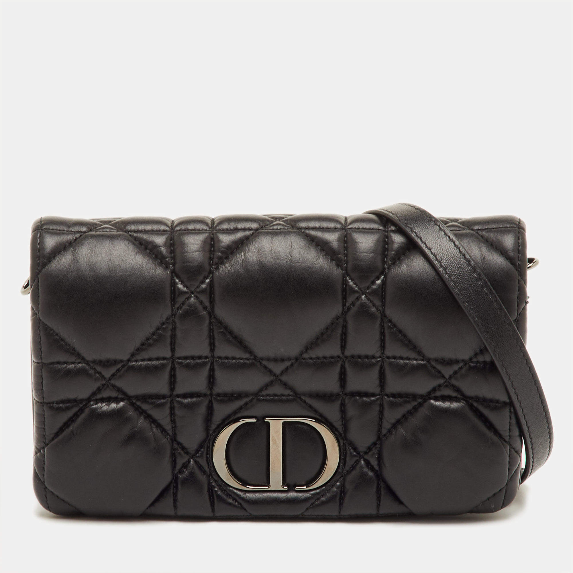 Pre Owned Dior Caro Mini Black Macrocannage Leather Bag