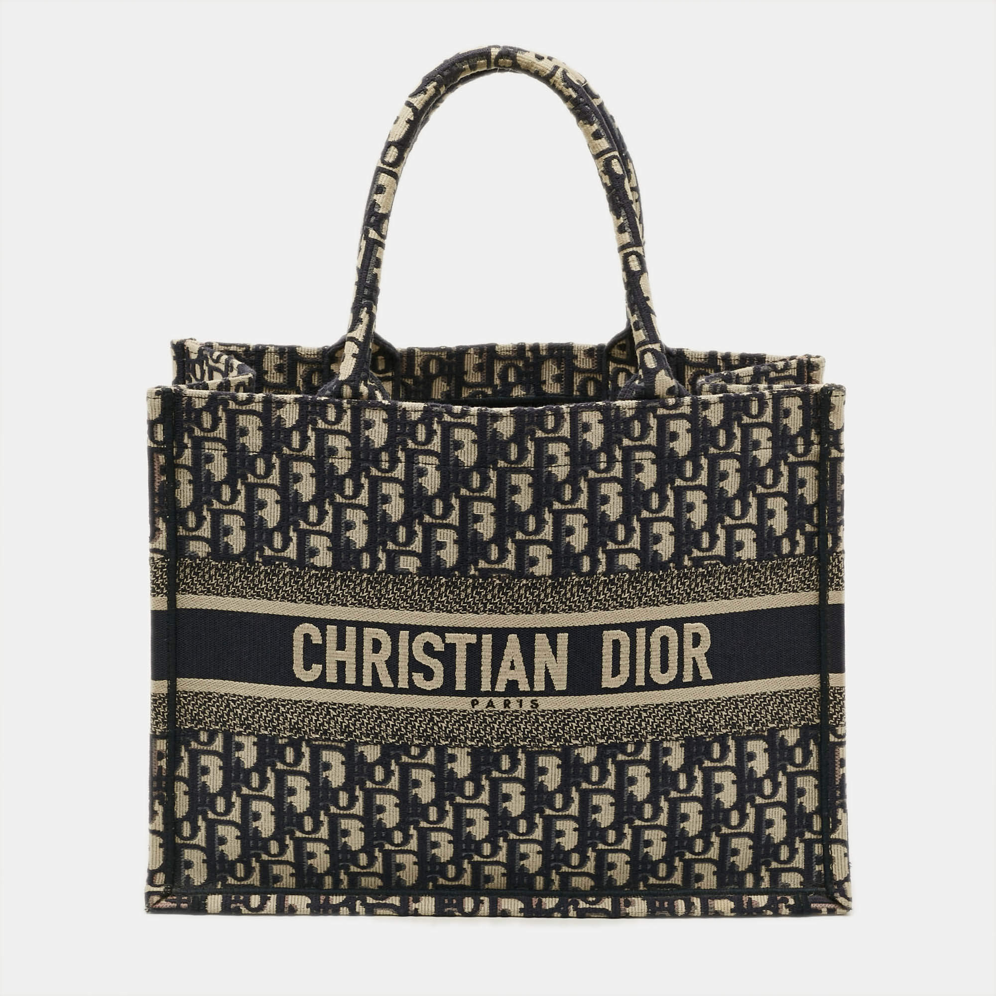 Pre Owned Dior Book Medium Blue Oblique Embroidered Canvas Tote 
