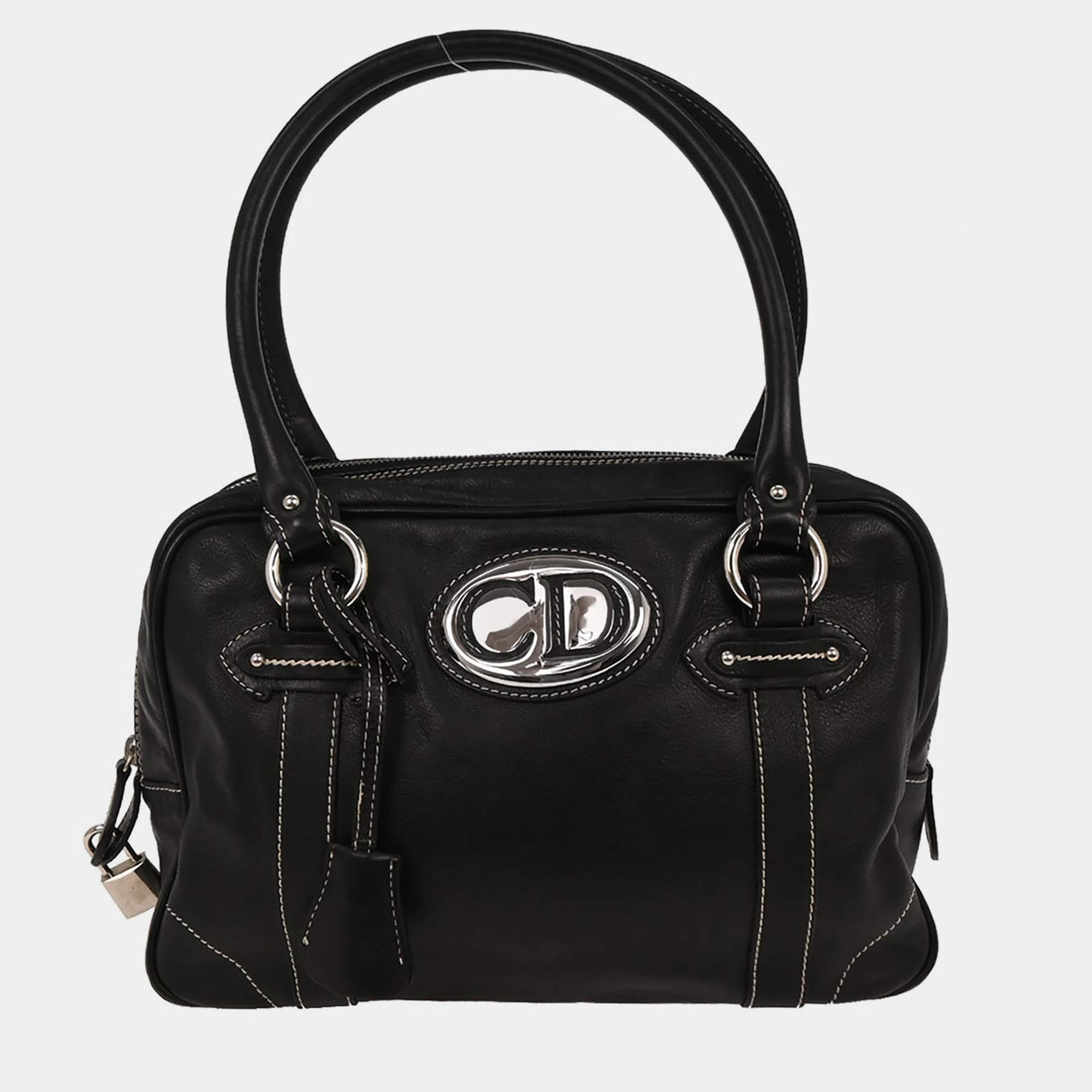 مملوكة مسبقًا Christian Dior Black CD Logos Plate Handbag