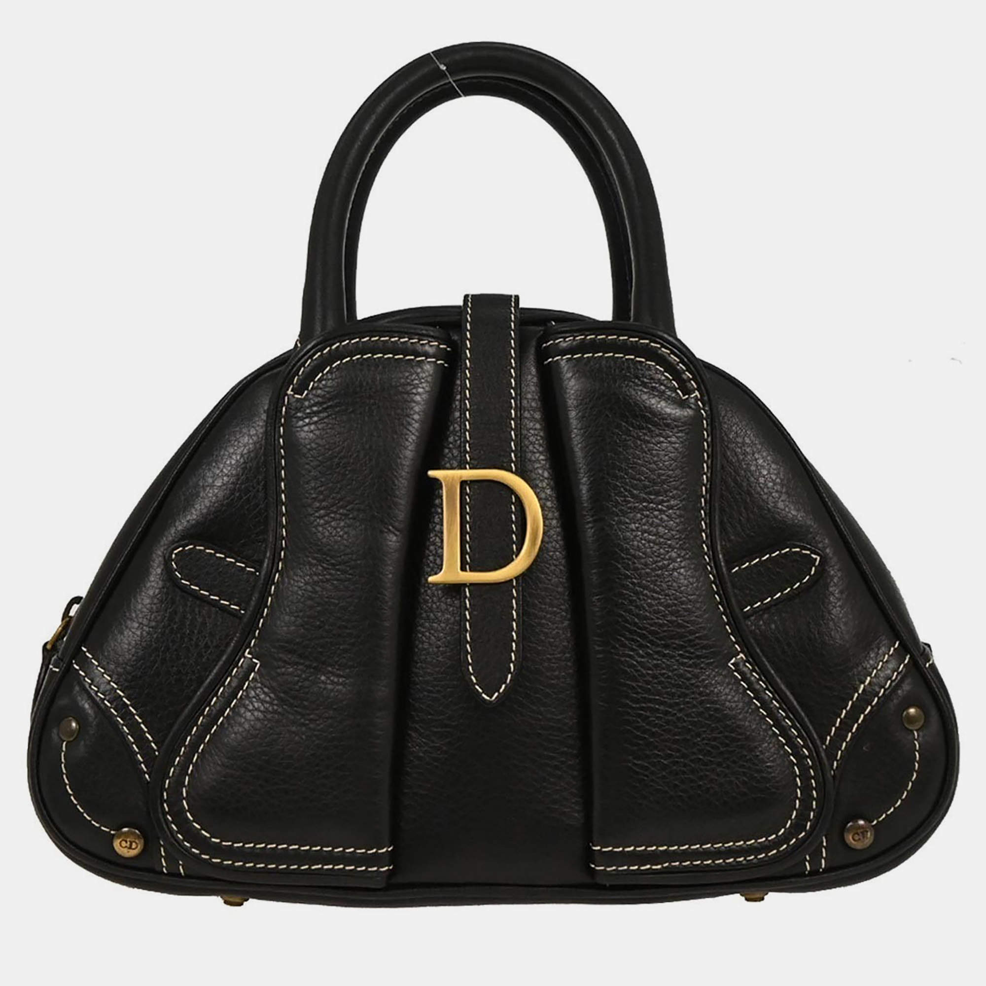 مملوكة مسبقًا Dior Double Saddle Black Leather Shoulder Bag