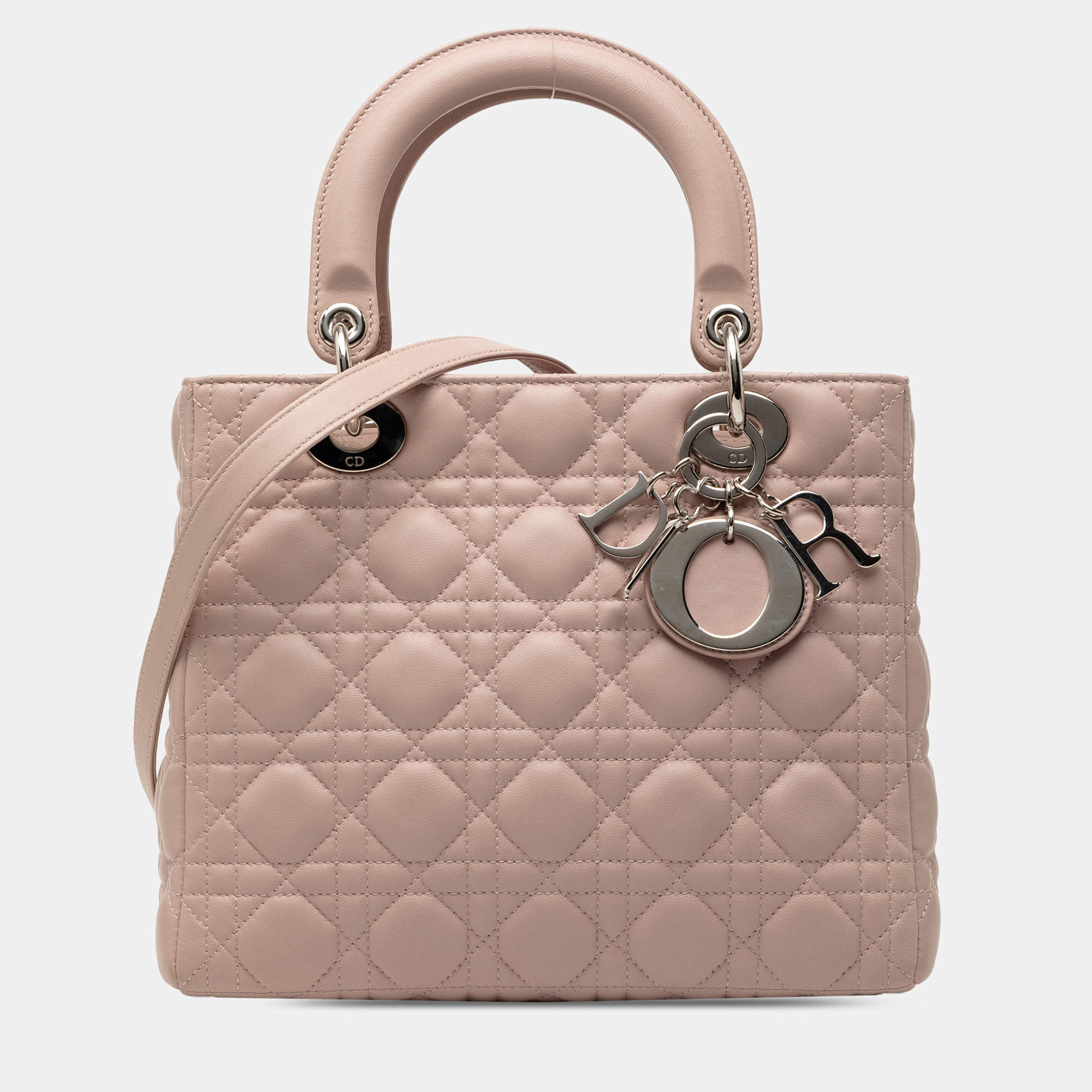 Pre Owned Dior Pink Medium Lambskin Cannage Lady Dior