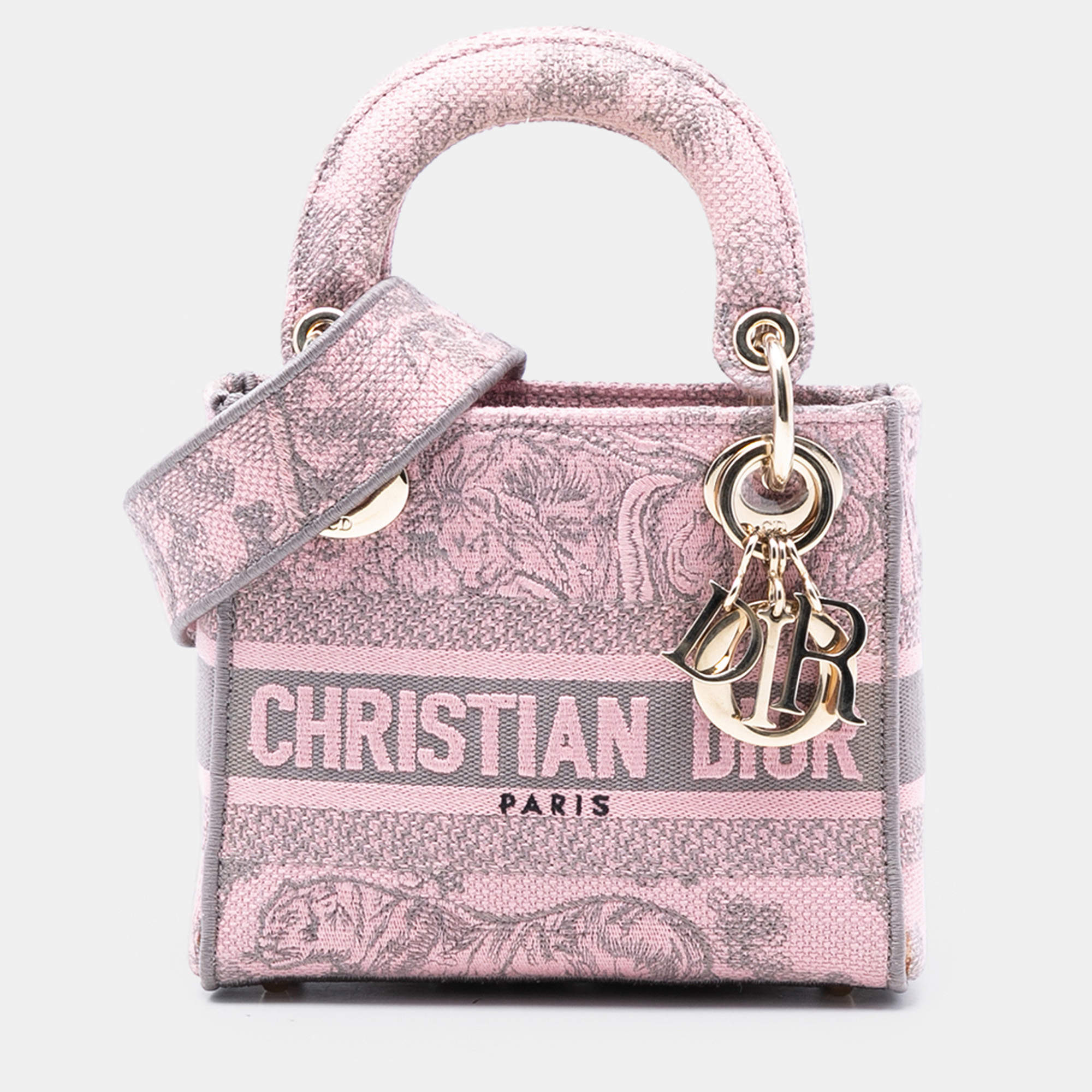 Pre Owned Dior Pink Mini Embroidered Canvas Toile De Jouy Lady D Lite