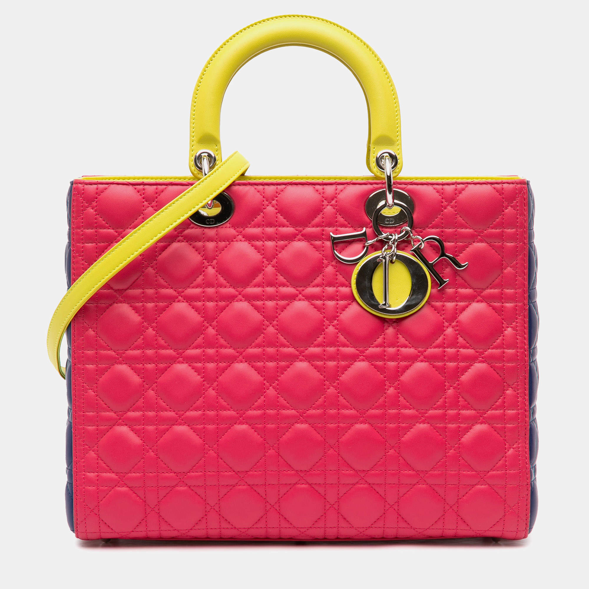 مملوكة مسبقًا Dior Pink Large Tricolor Lambskin Cannage Lady Dior