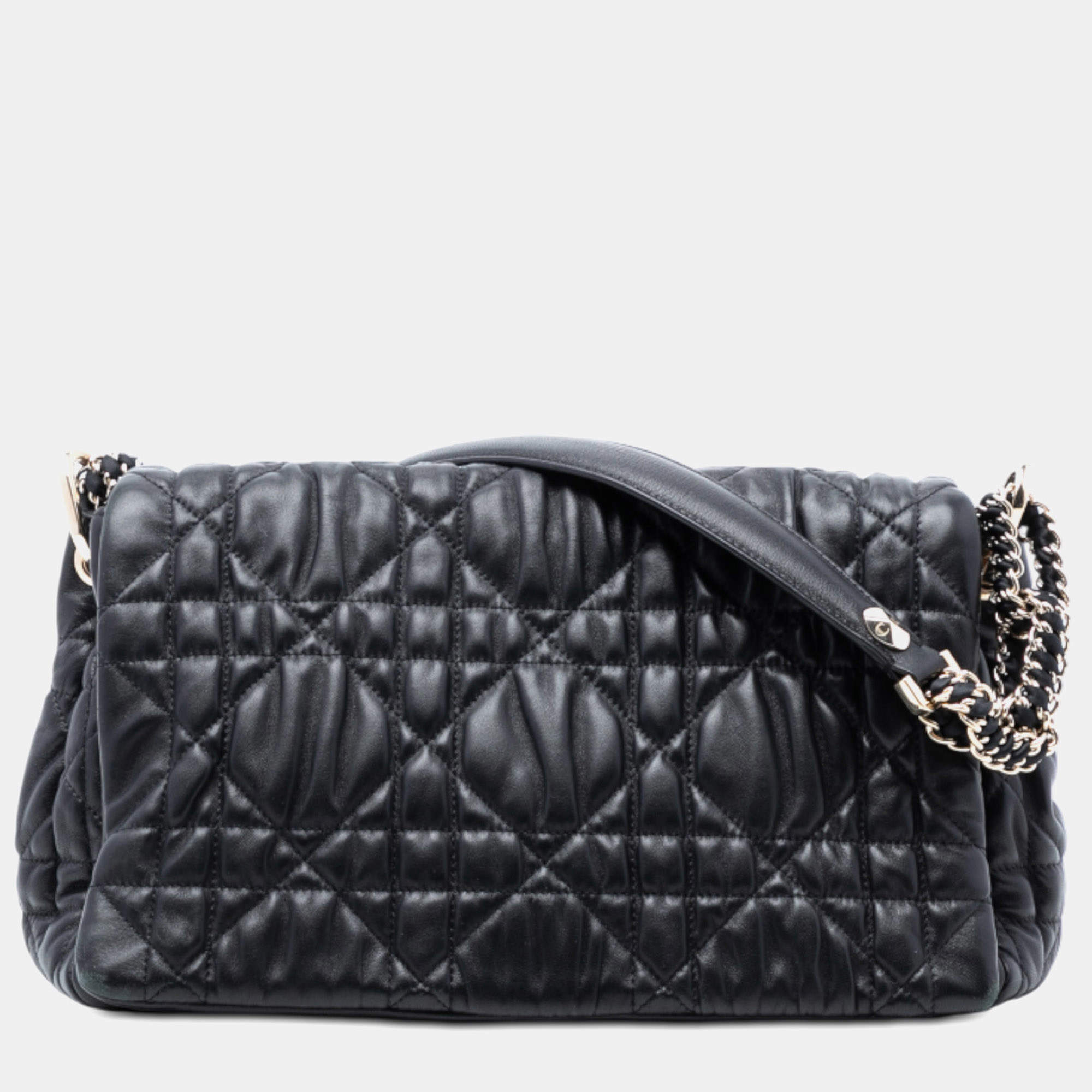 Pre Owned Dior Black Medium Lambskin Cannage Gaufre Delices Flap