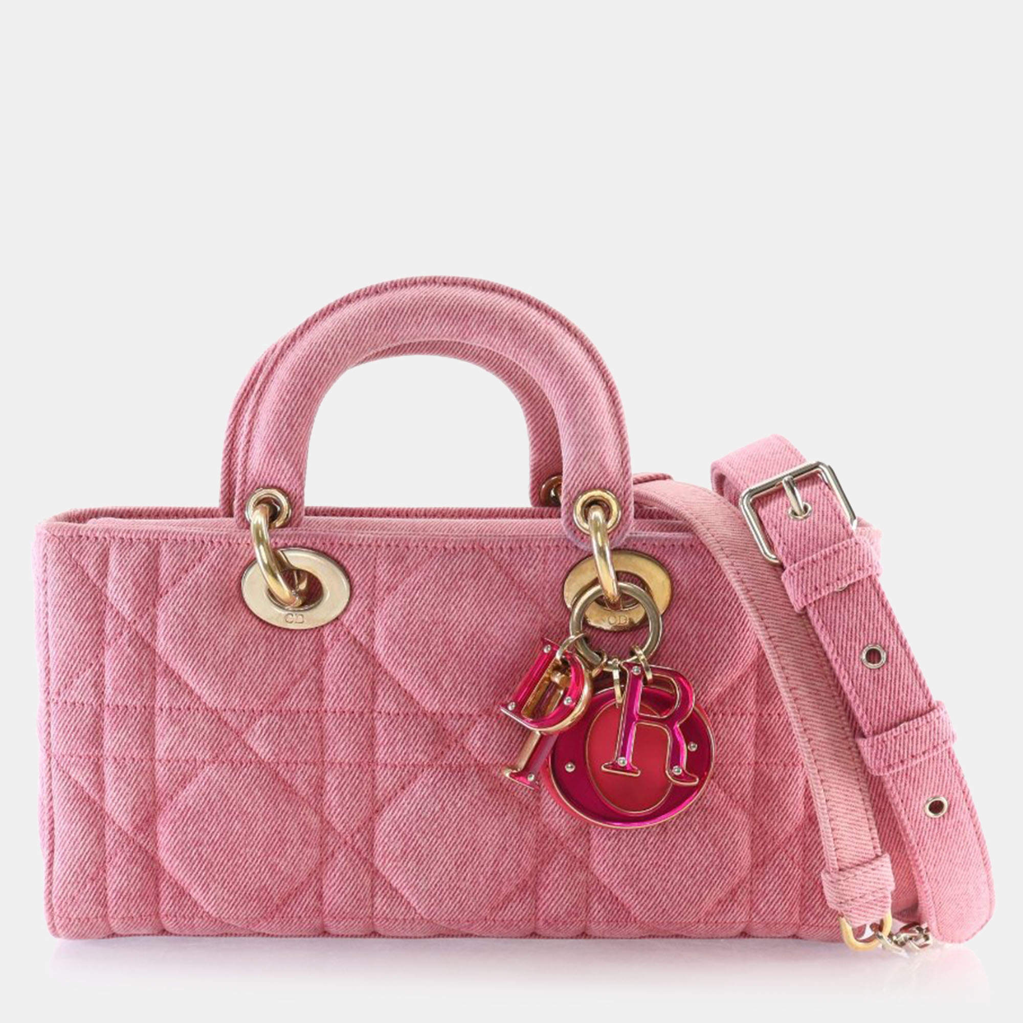Pre Owned Dior Lady D-Joy Medium Pink Denim Shoulder Bag