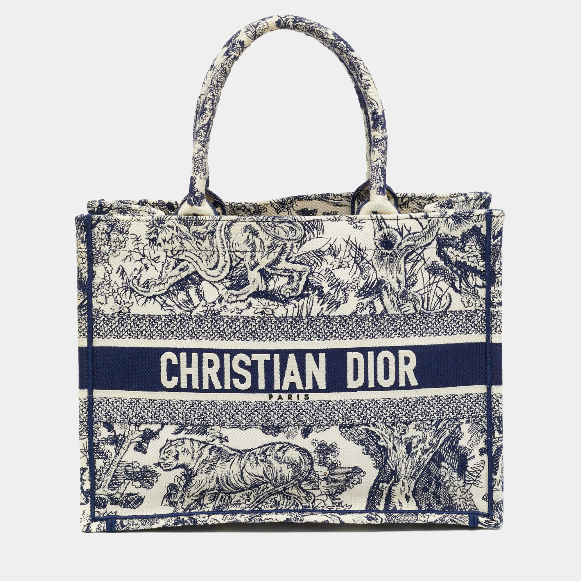 مملوكة مسبقًا Dior Toile de Jouy Book Medium Blue Embroidered Canvas Tote
