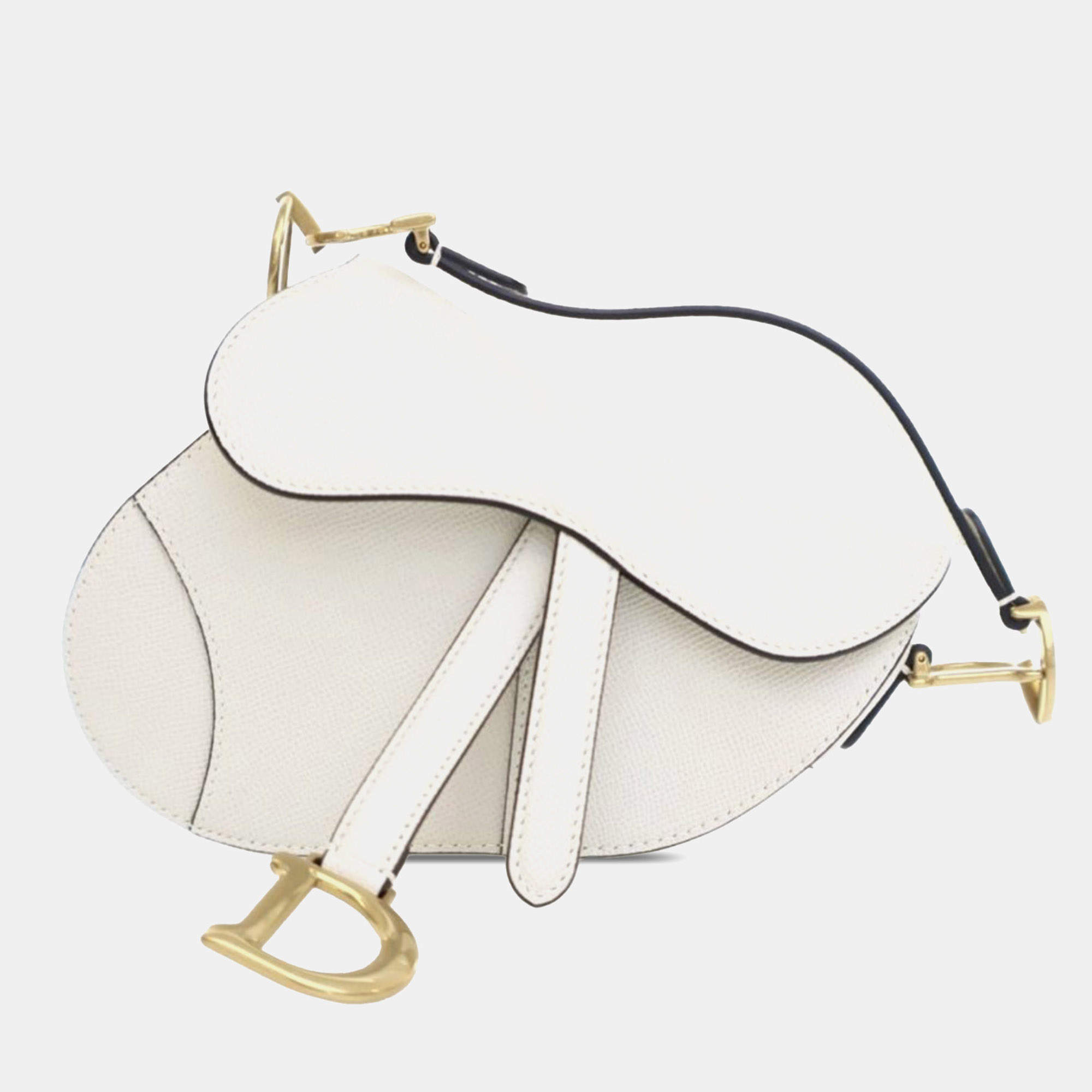 Pre Owned Dior White Mini Grained Calfskin Saddle Bag