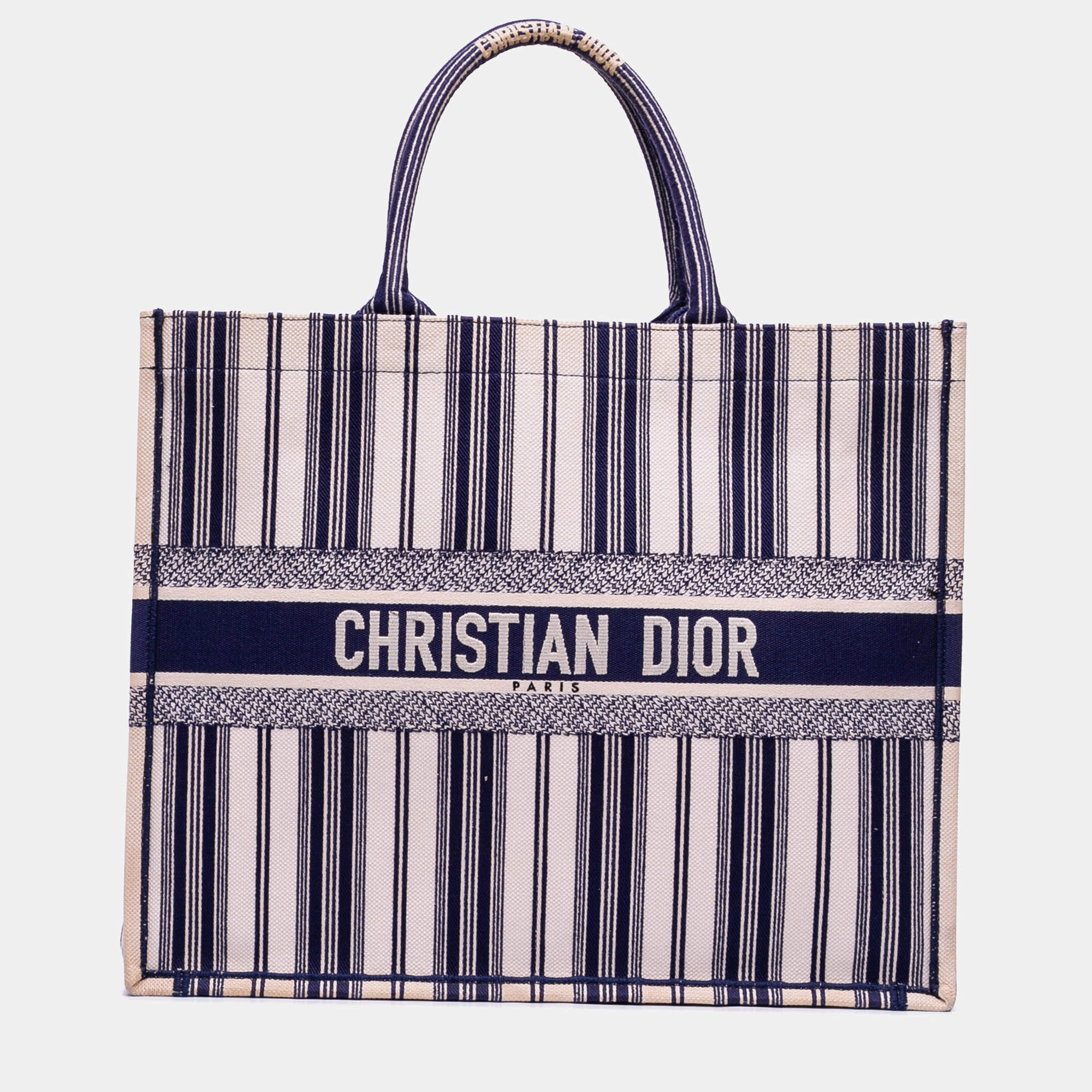 مملوكة مسبقًا Dior Blue Large Canvas Striped Book Tote