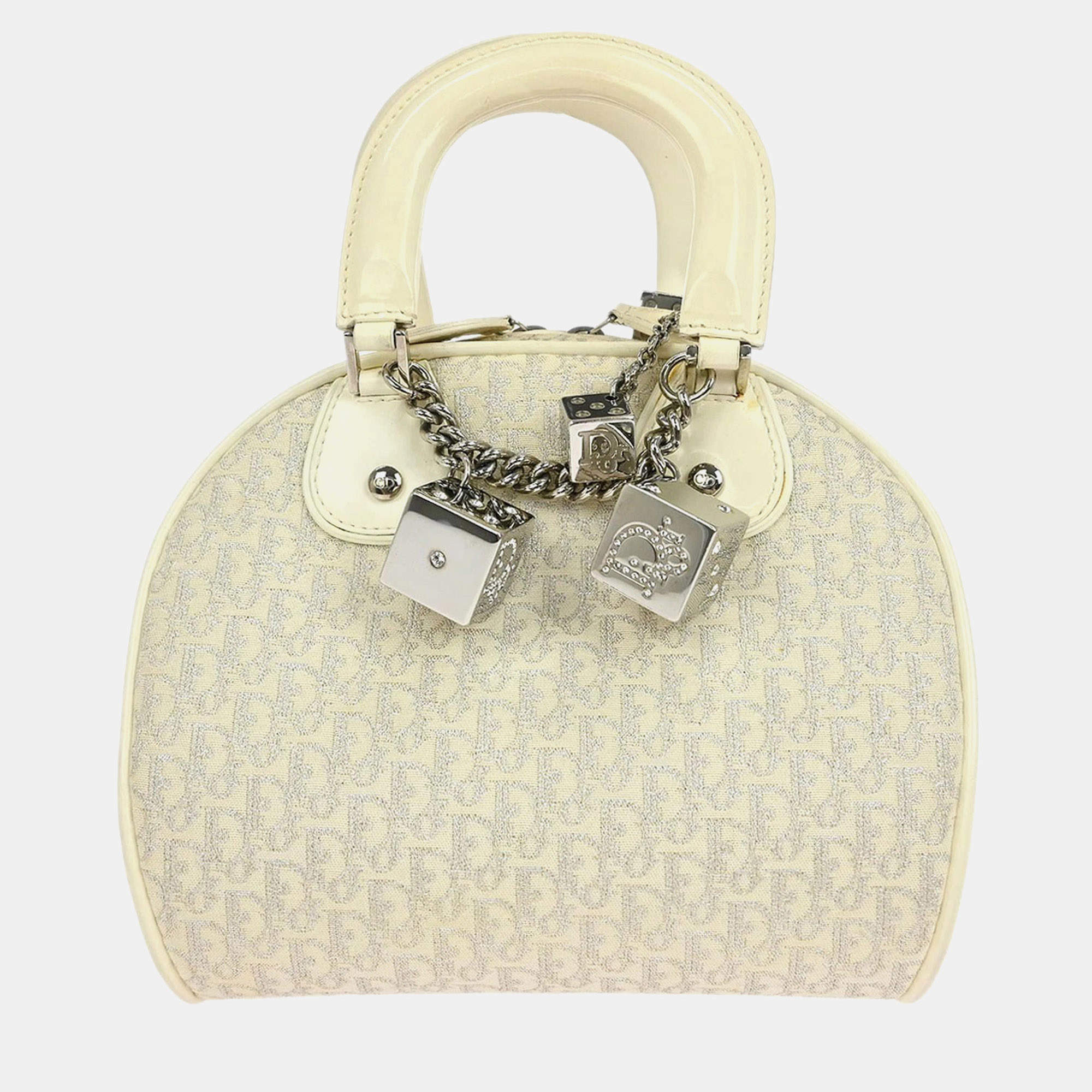 Pre Owned Christian Dior White Gambler Dice Trotter Handbag