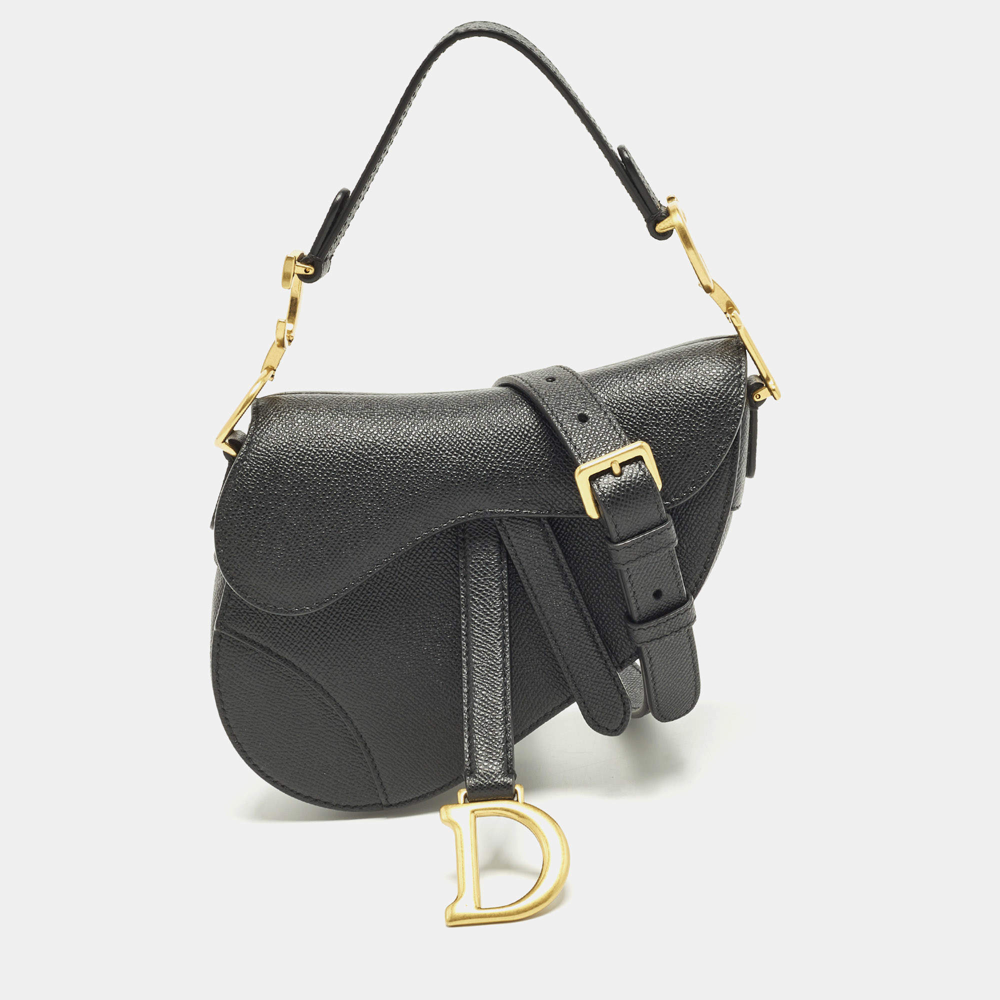 Pre Owned Dior Saddle Mini Black Leather Bag