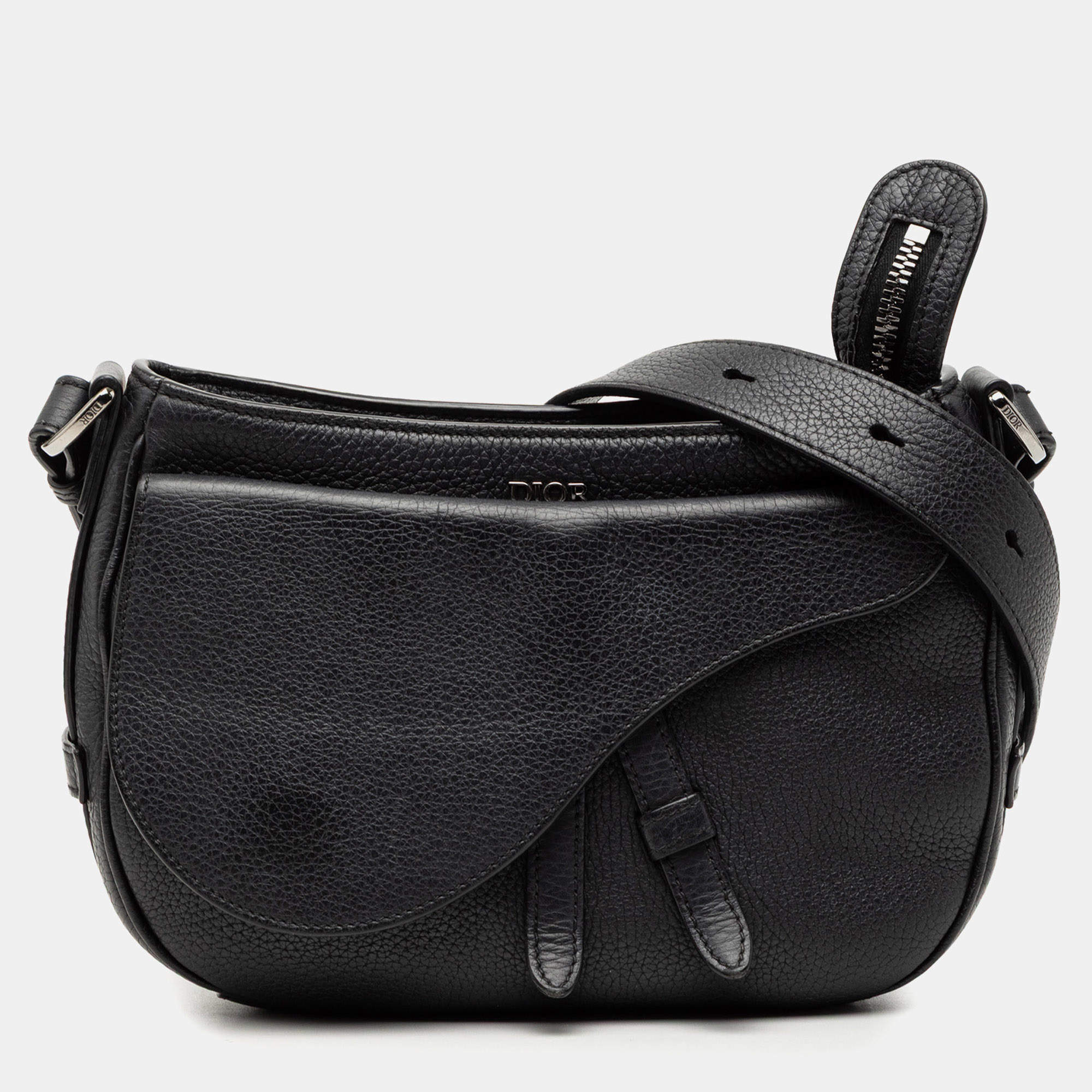Pre Owned Dior Black Grained Calfskin Saddle Soft Bag