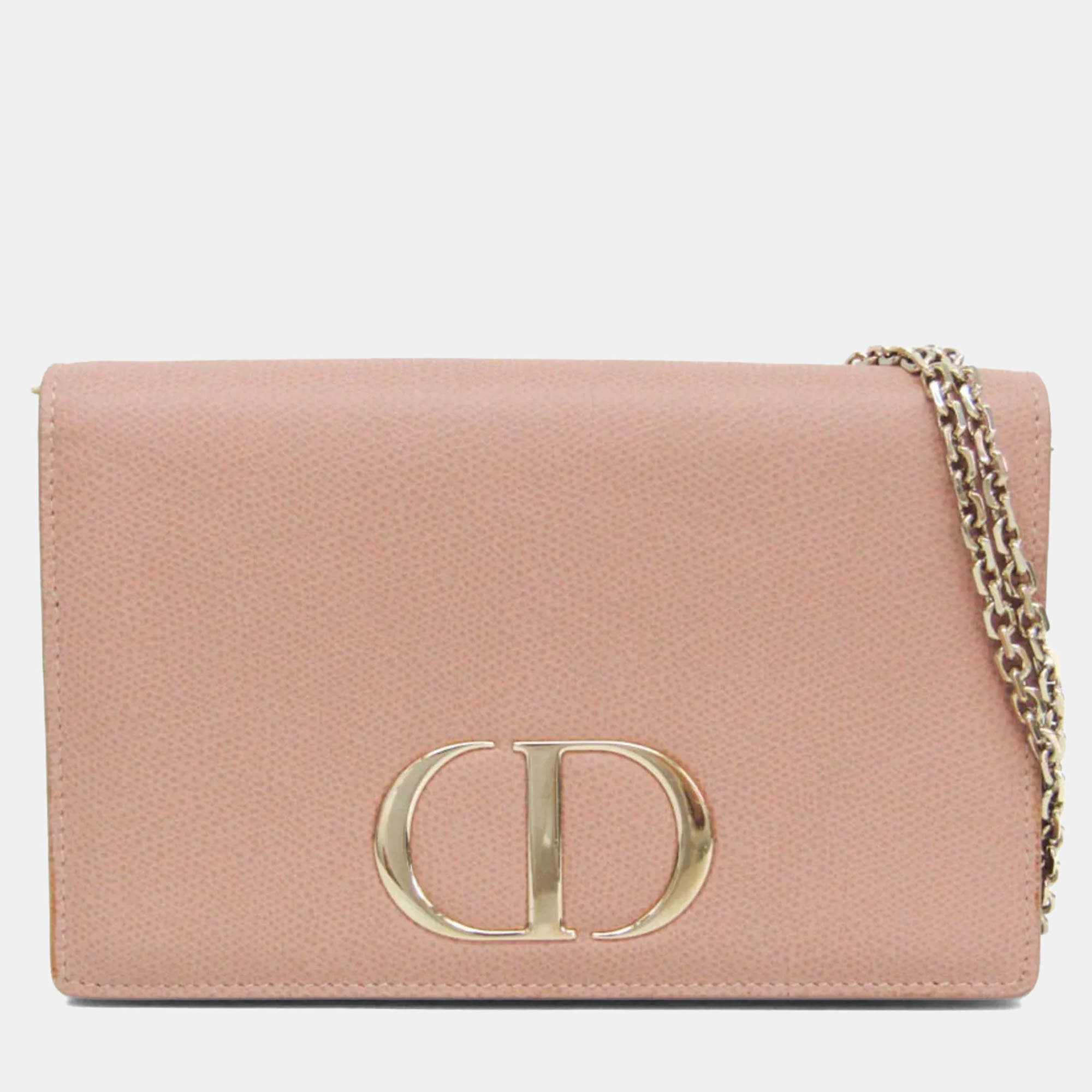 مملوكة مسبقًا Christian Dior 30 Montaigne Chain Shoulder Bag Leather Shoulder Bag Pink Beige