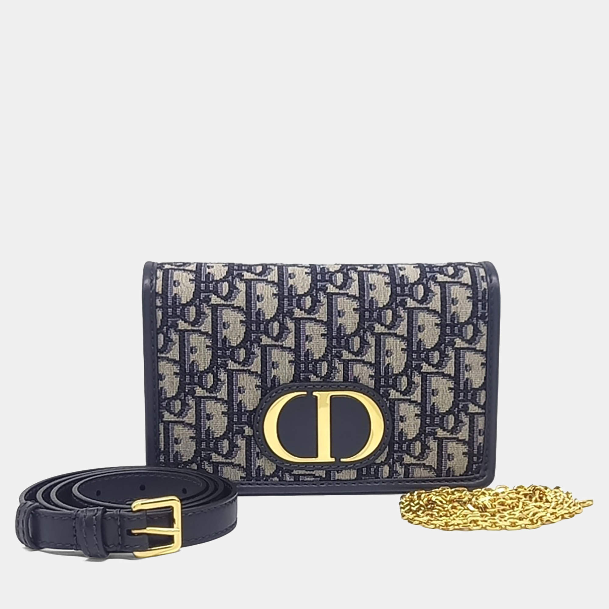 Pre Owned Dior Navy Blue Fabric 30 Montaigne Two-in-One Pouch Bag