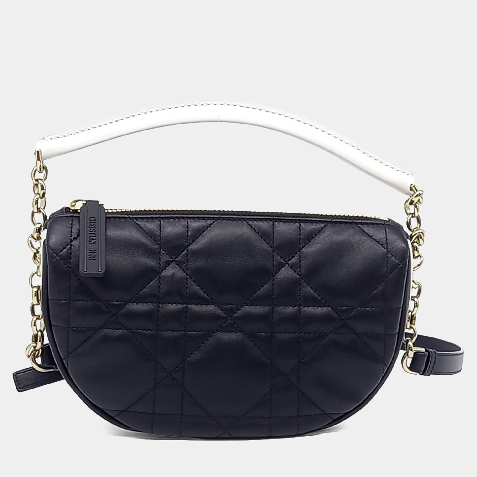 Pre Owned Dior Black, White Leather Vibe Hobo Bag Small