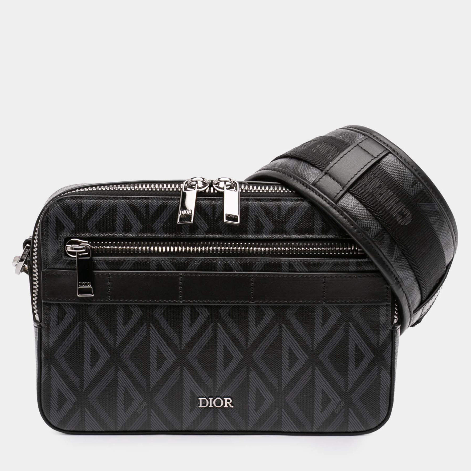 Pre Owned Dior Black CD Diamond Coated Canvas Safari Bag with Strap