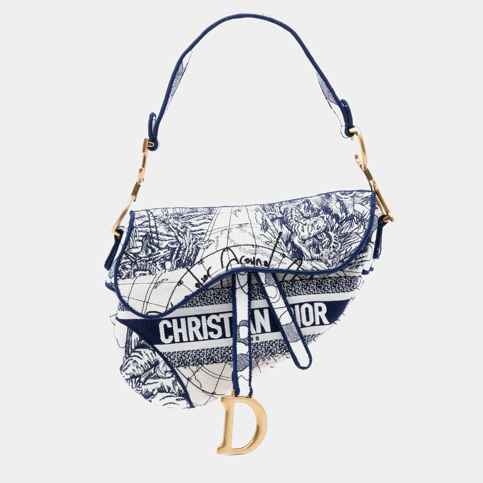 مملوكة مسبقًا Dior Blue Canvas Embroidered Around the World Saddle Bag