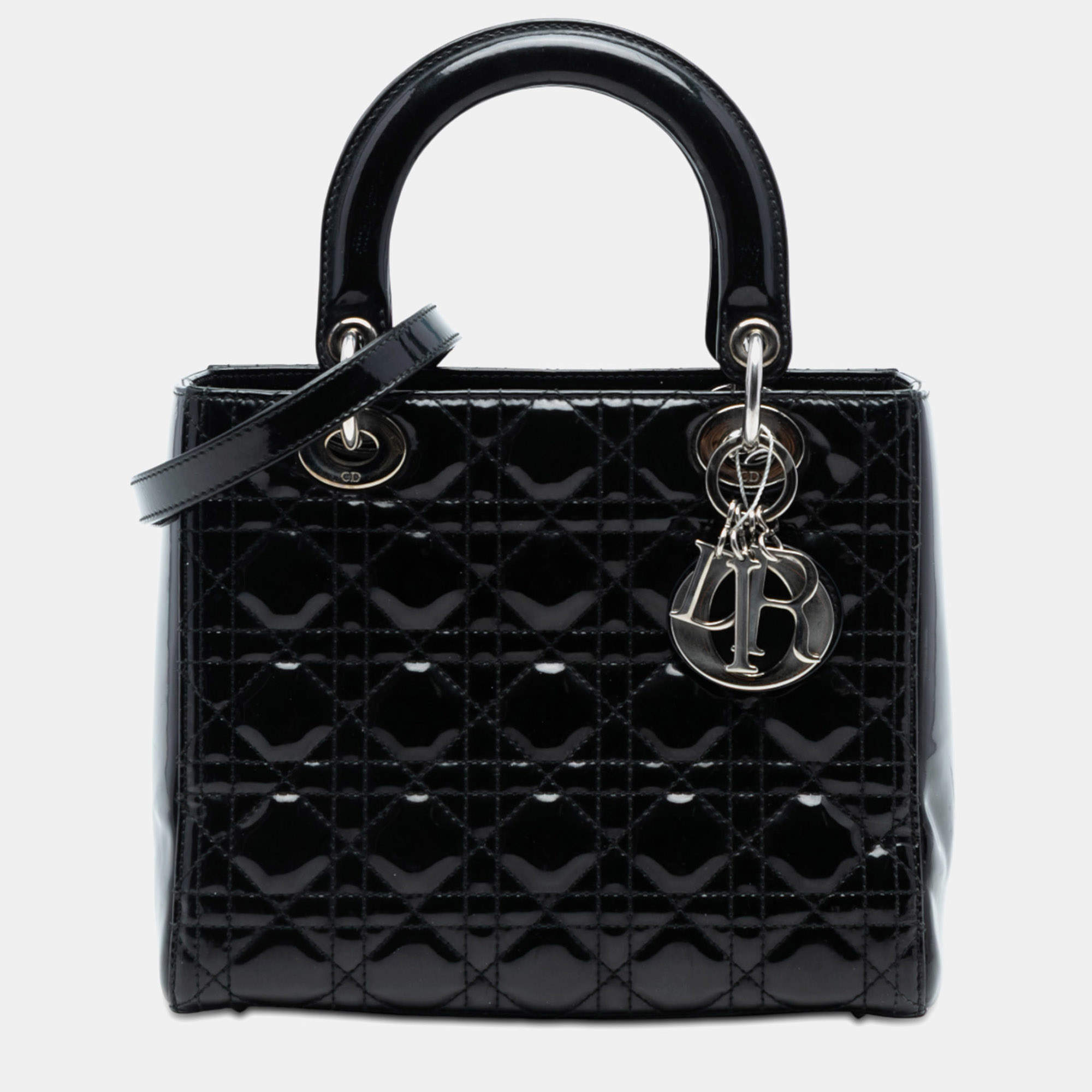 مملوكة مسبقًا Dior Black Medium Patent Cannage Lady Dior