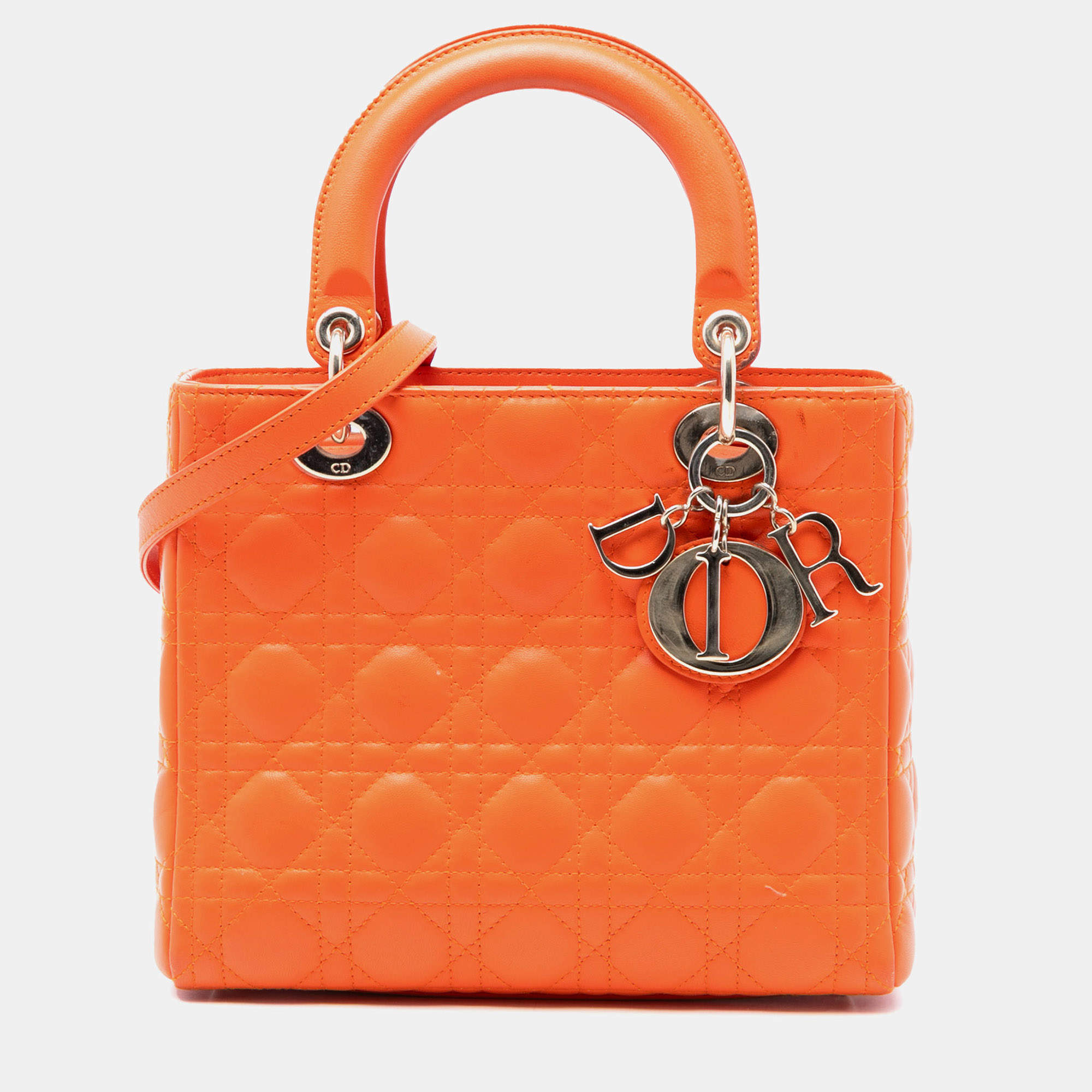 مملوكة مسبقًا Dior Orange Medium Lambskin Cannage Lady Dior