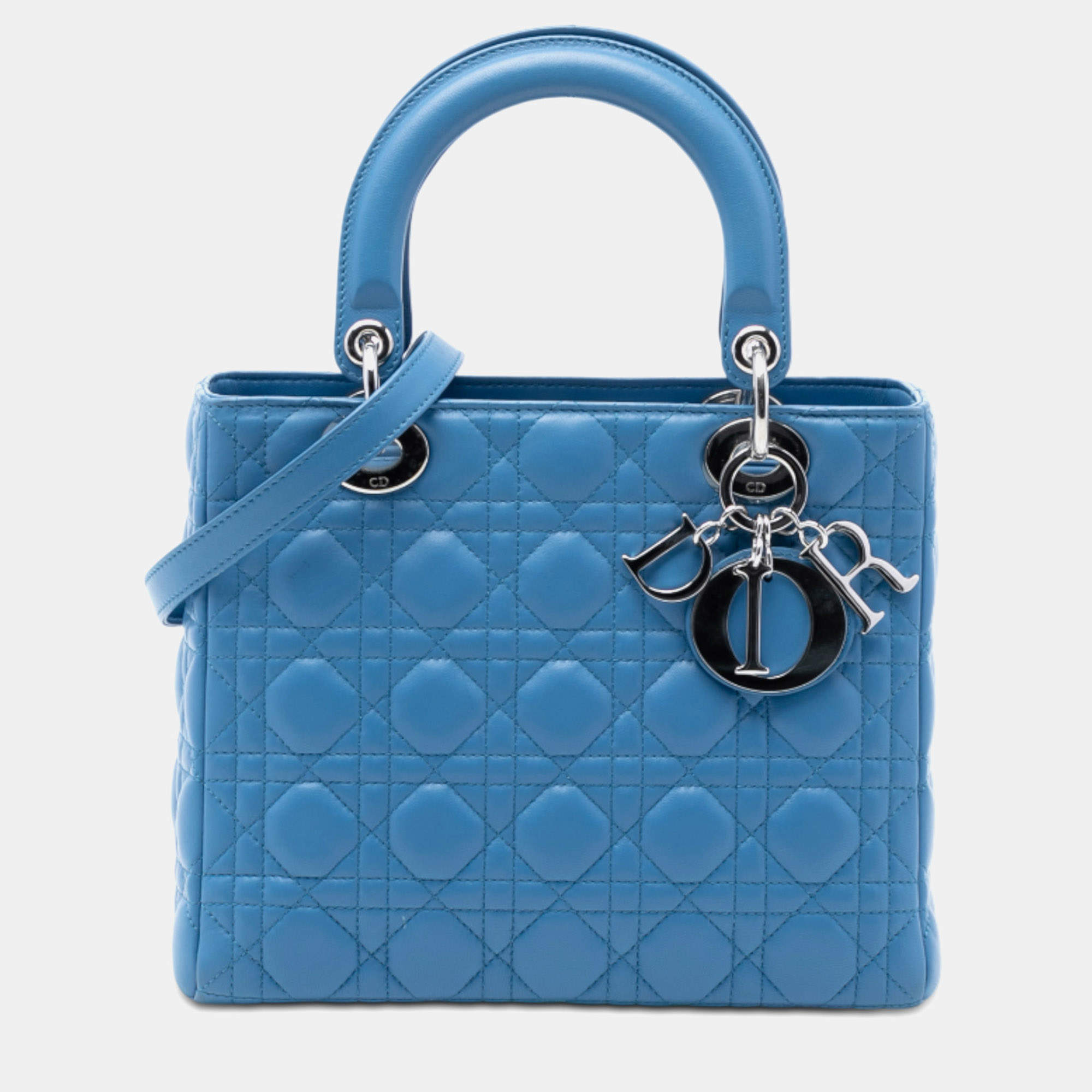 Pre Owned Dior Blue Medium Lambskin Cannage Lady Dior
