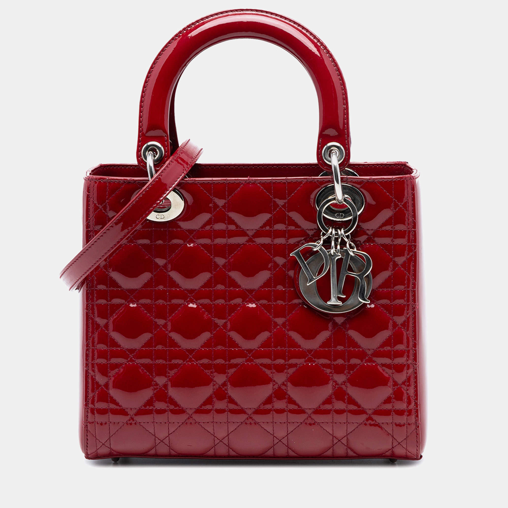 Pre Owned Dior Red Medium Patent Cannage Lady Dior