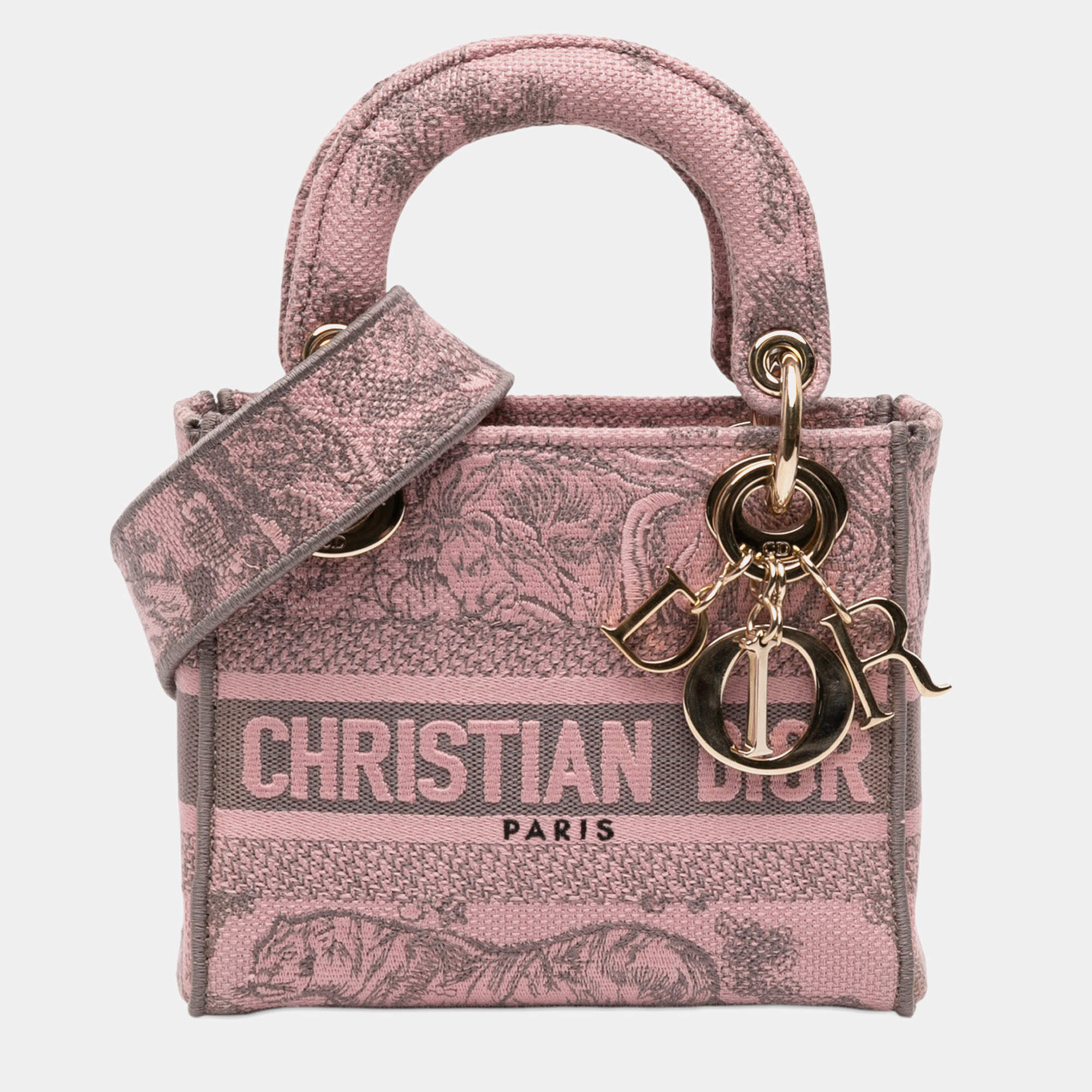 Pre Owned Dior Pink Mini Embroidered Canvas Toile De Jouy Lady D Lite