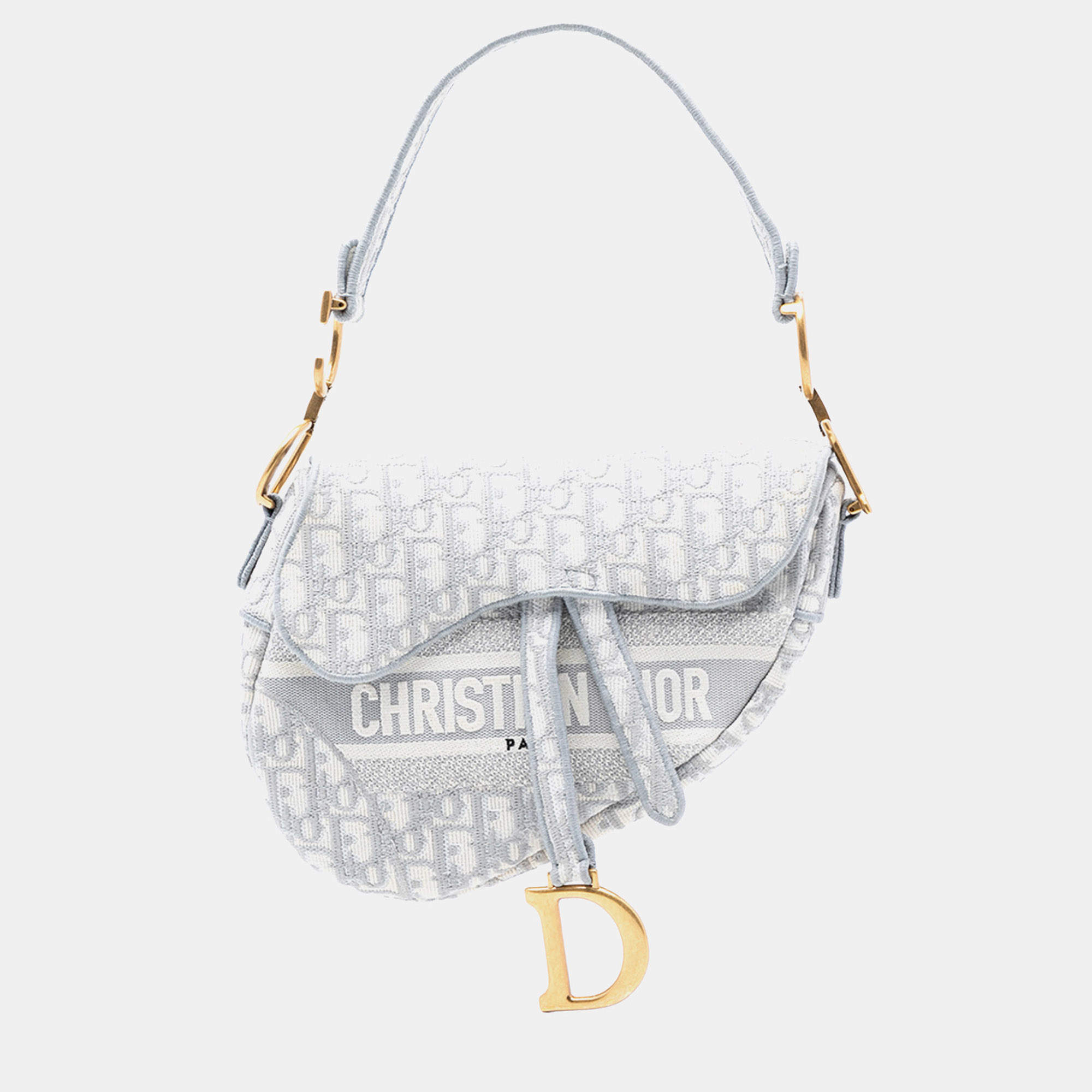 Pre Owned Dior Grey Oblique Embroidered Canvas Saddle Bag