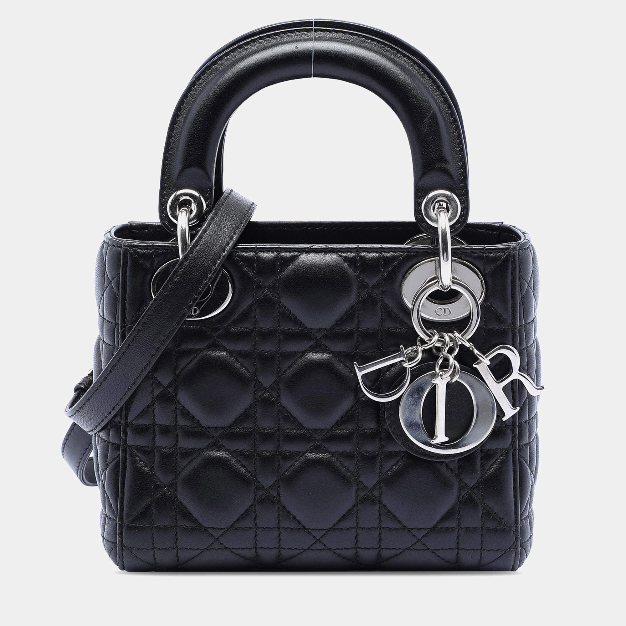 Pre Owned Dior Black Mini Lambskin Cannage Lady Dior