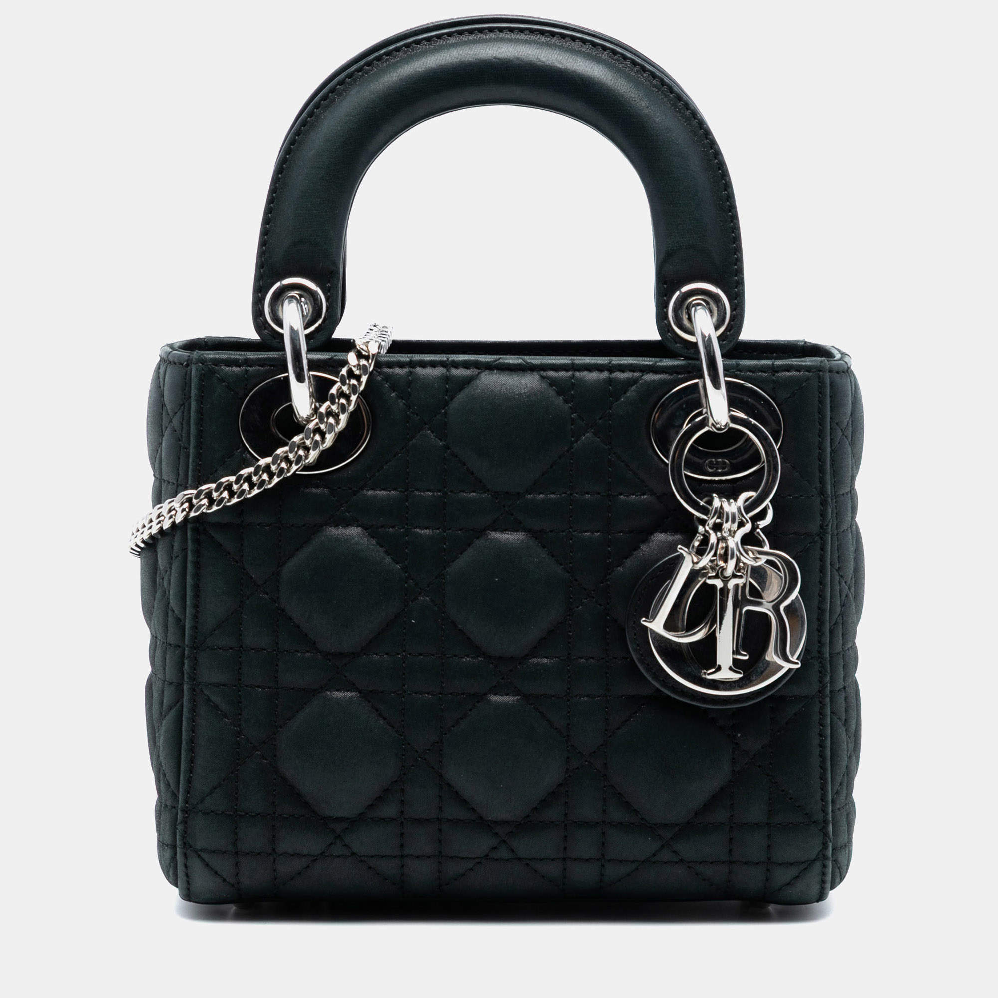 Pre Owned Dior Black Mini Iridescent Lambskin Cannage Lady Dior